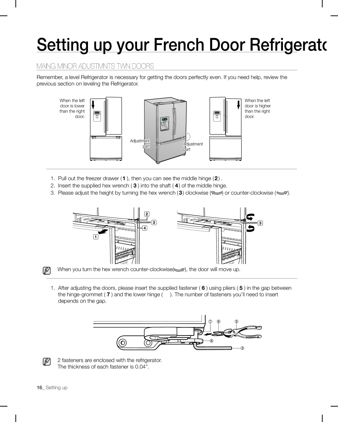 Samsung RF268AB user manual MAKINg Minor Adjustments Between Doors 