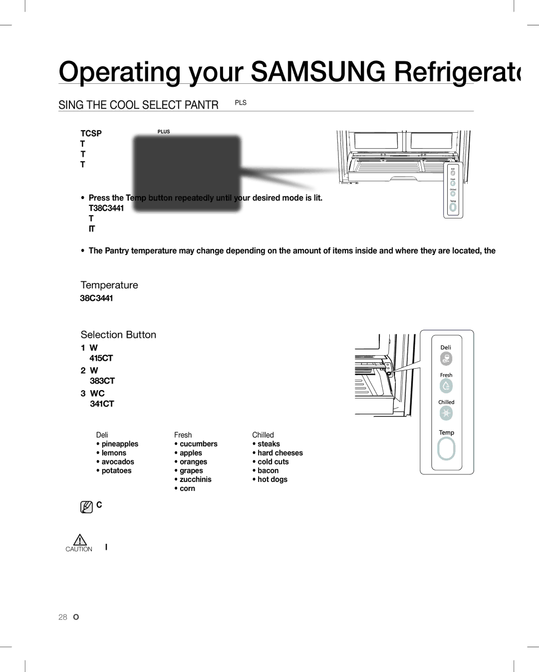 Samsung RF268AB user manual Using the Cool Select Pantryplus, Temperature, Selection Button 