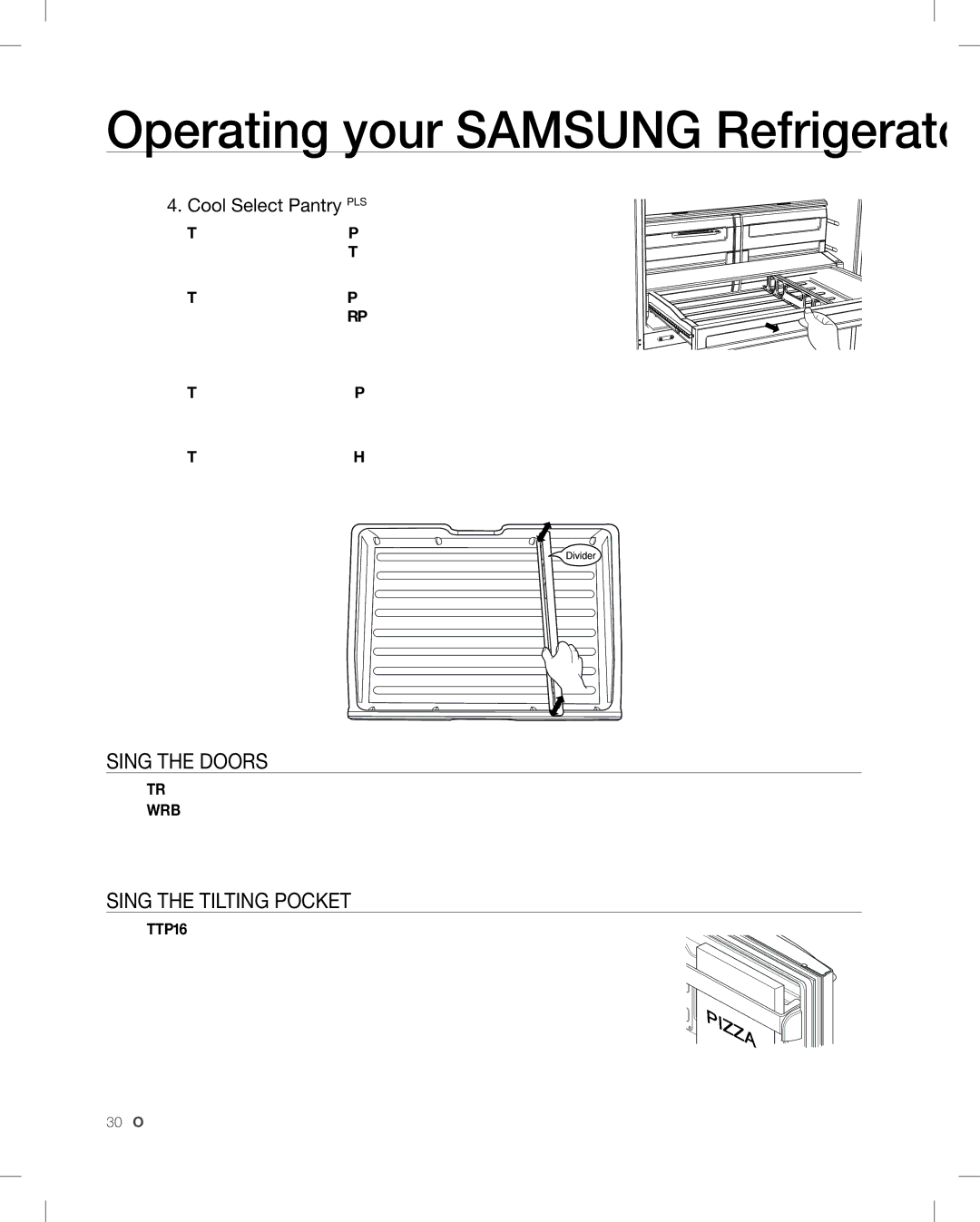 Samsung RF268AB user manual Using tHe DooRs, UsinG tHE tiLtinG PoCKEt, Cool Select PantryPLUS 