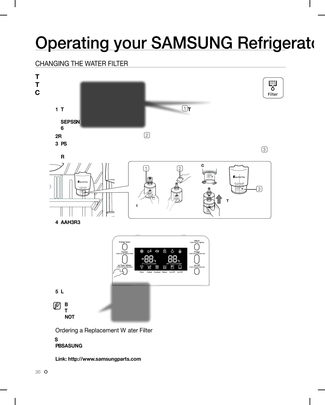 Samsung RF268AB user manual CHAnGinG tHE wAtER FiLtER, Ordering a Replacement Water Filter 