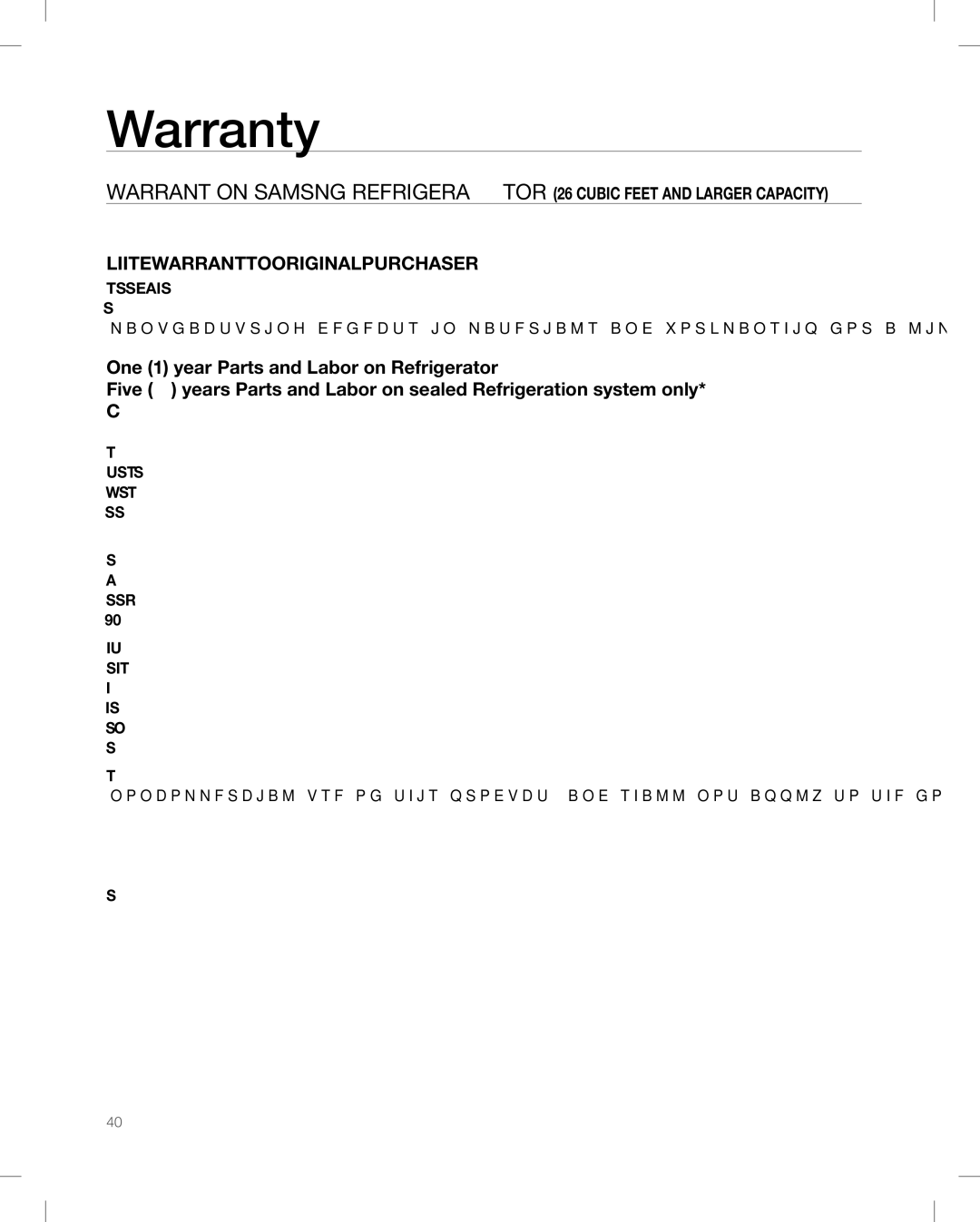 Samsung RF268AB user manual Limited Warranty to Original Purchaser 