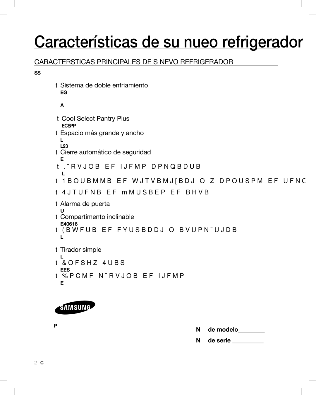 Samsung RF268AB user manual Características Principales DE SU Nuevo Refrigerador, Nº de modelo # Nº de serie # 