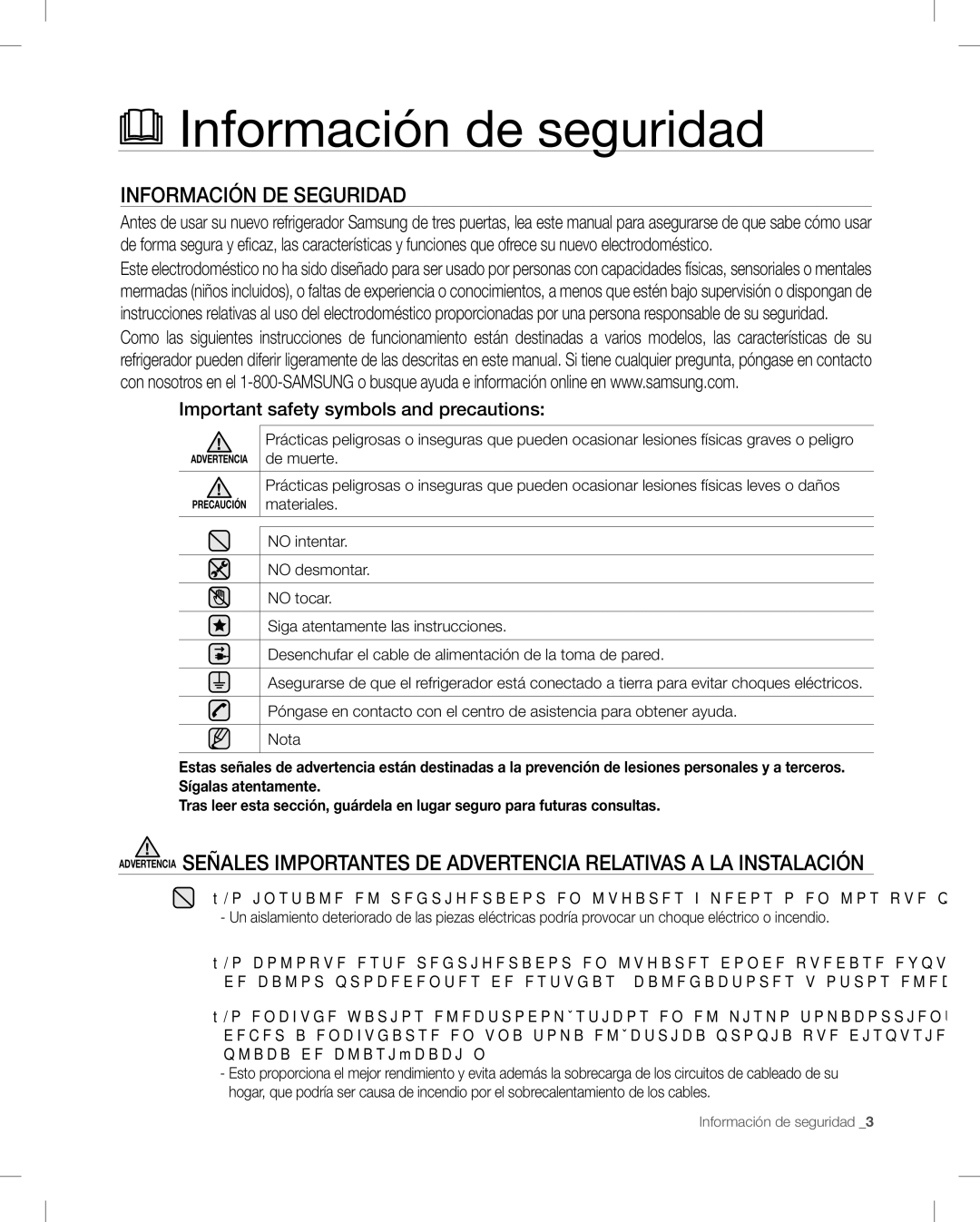 Samsung RF268AB user manual Información de seguridad, INFORMACIóN DE Seguridad, De muerte, Materiales 