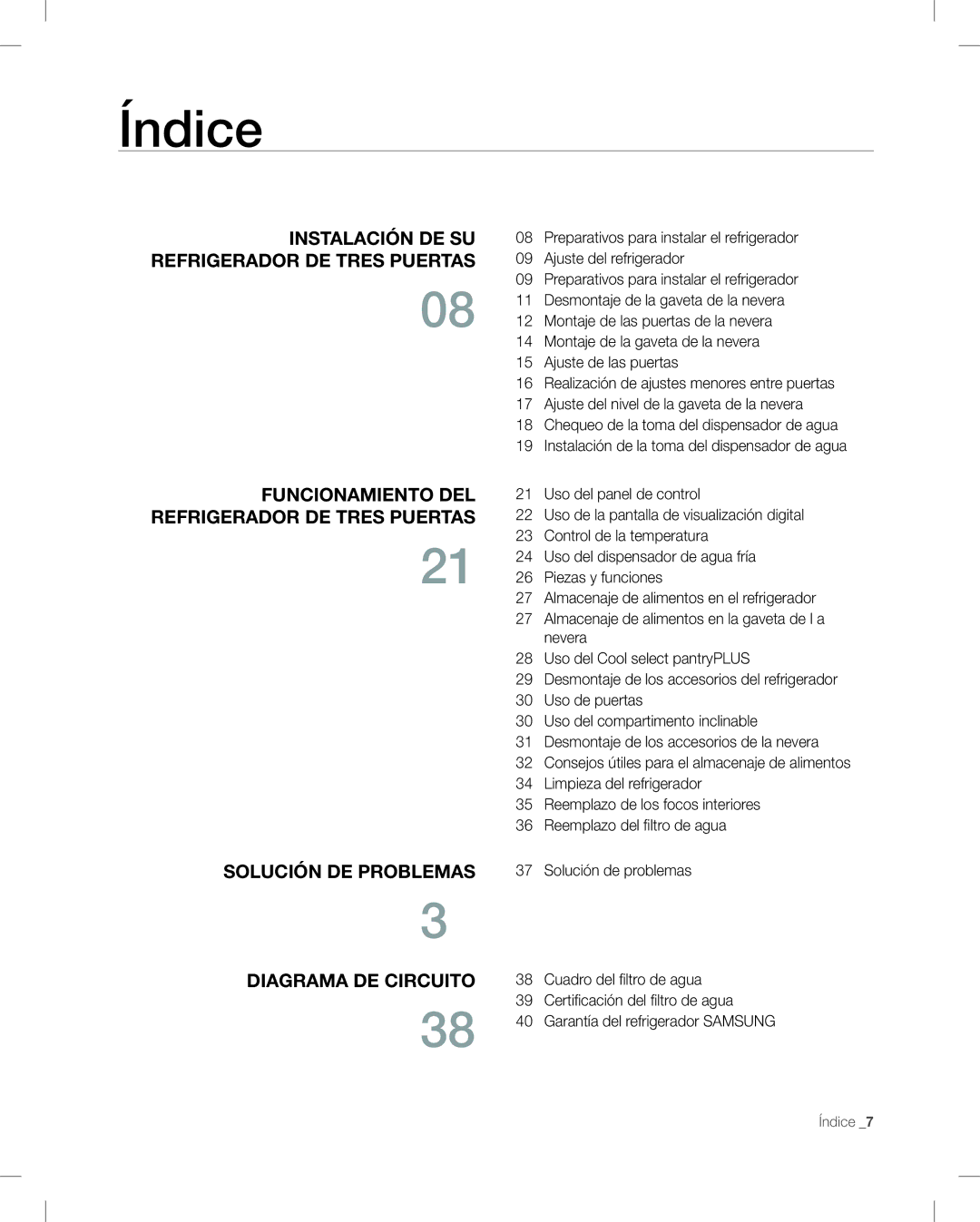 Samsung RF268AB user manual Índice 