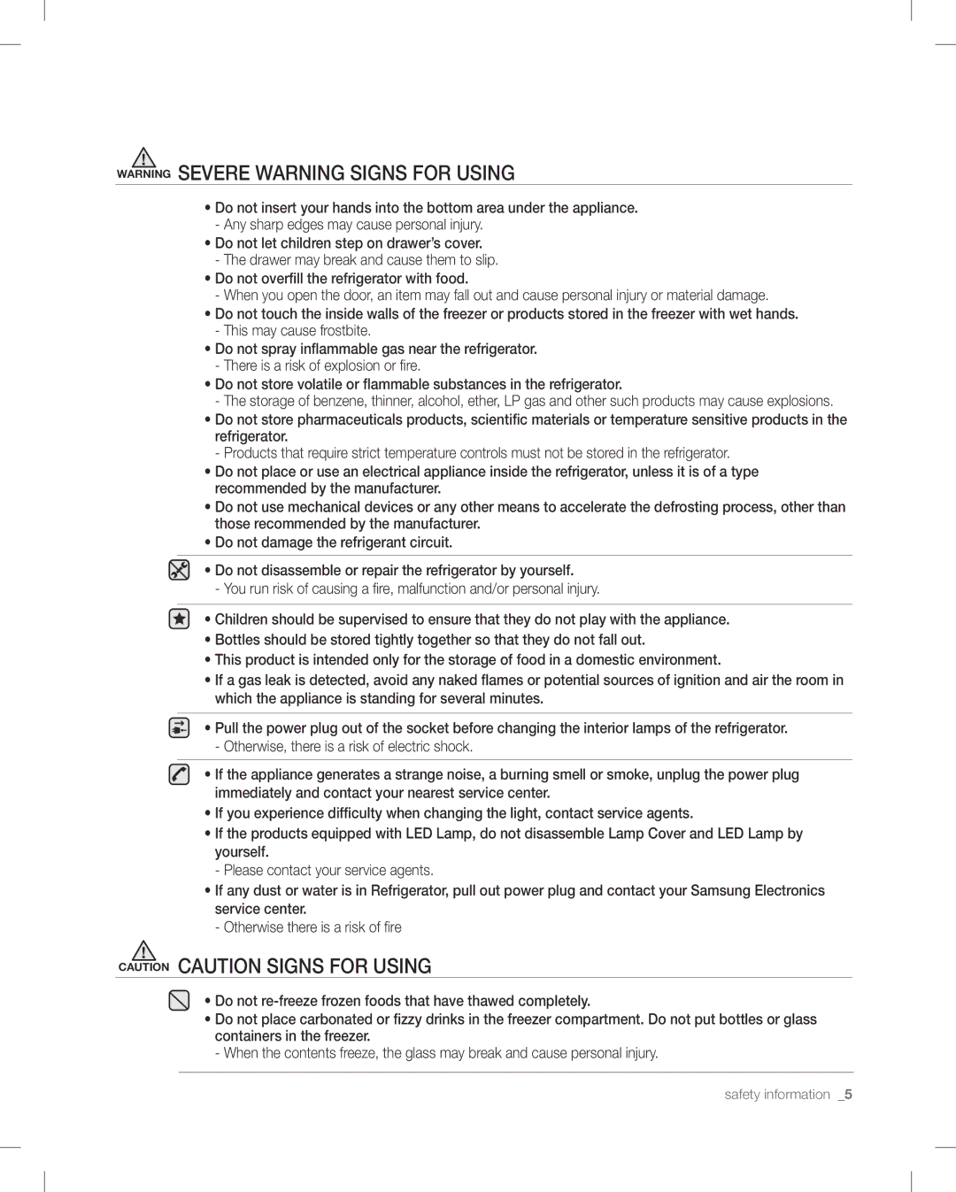 Samsung RF268AB user manual Safety information 