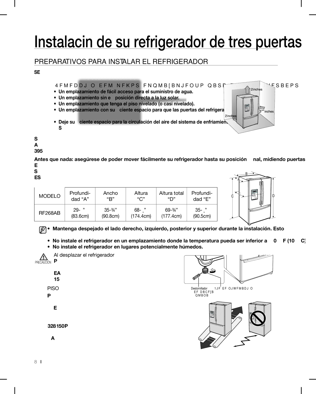 Samsung RF268AB Preparativos Para Instalar EL Refrigerador, Exactos del refrigerador Samsung de tres puertas, Puertas 