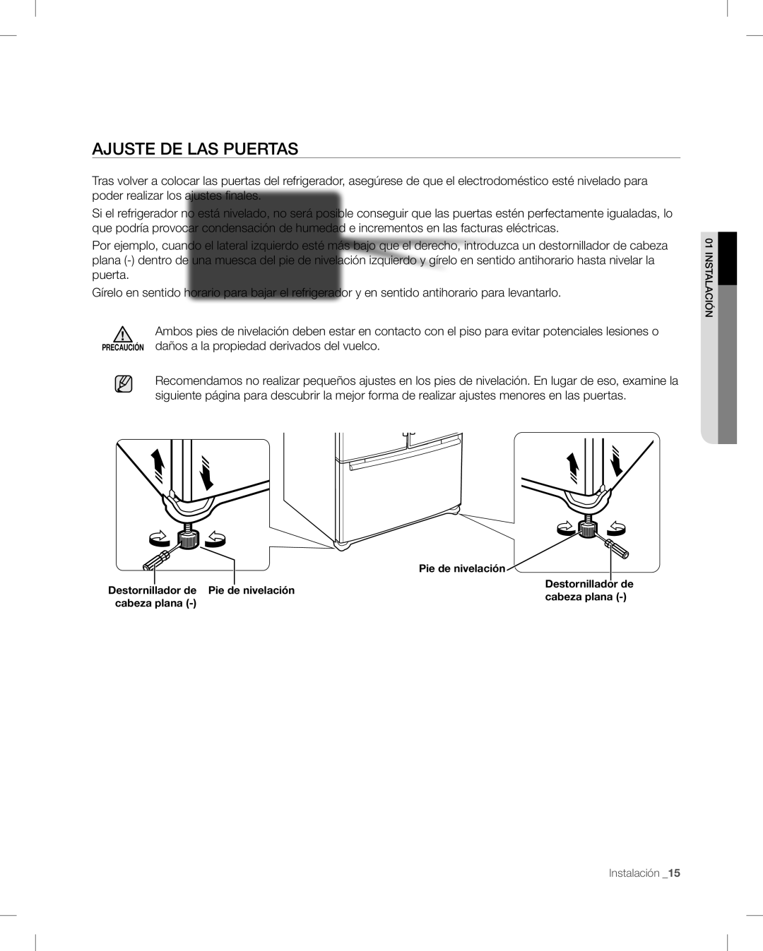 Samsung RF268AB user manual Ajuste DE LAS Puertas 