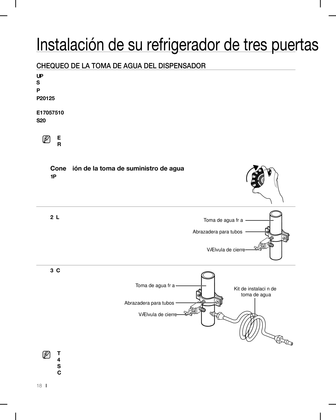 Samsung RF268AB user manual Chequeo DE LA Toma DE Agua DEL Dispensador, Conexión de la toma de suministro de agua 