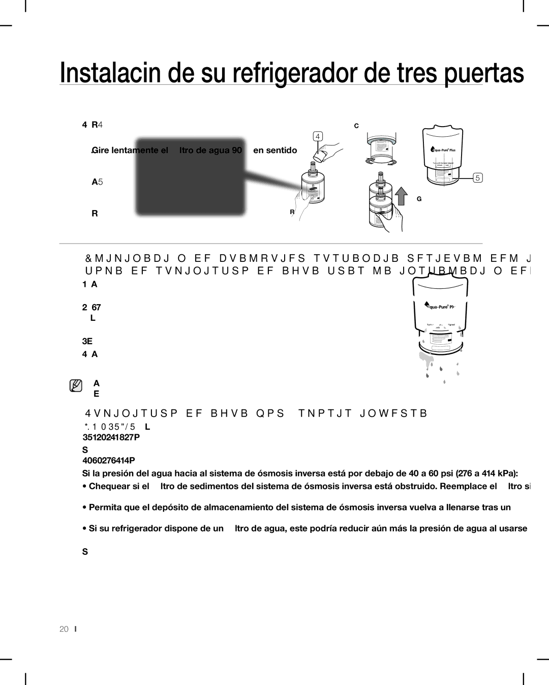 Samsung RF268AB user manual Suministro de agua por ósmosis inversa 