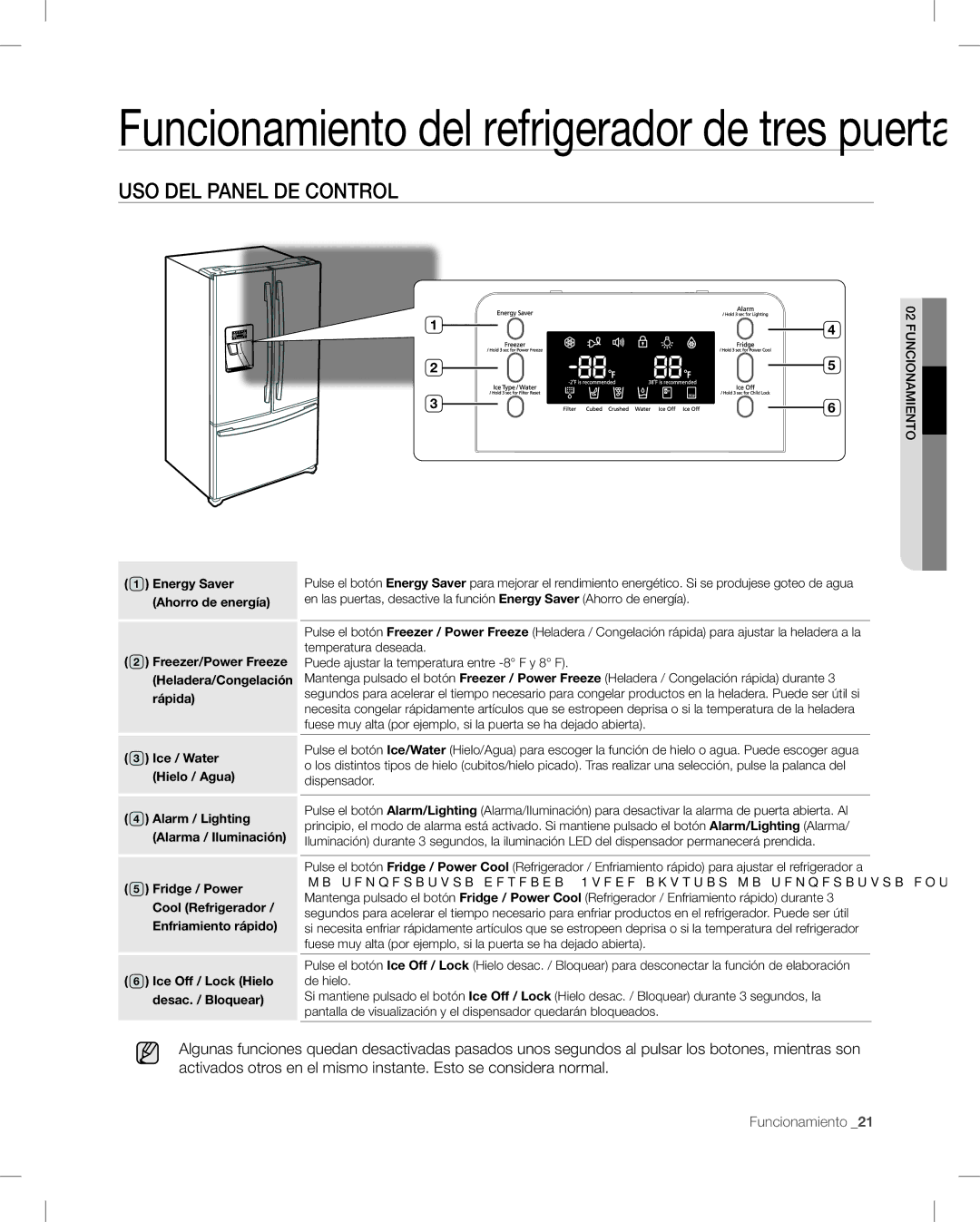 Samsung RF268AB user manual Funcionamiento del refrigerador de tres puertas, USO DEL Panel DE Control 