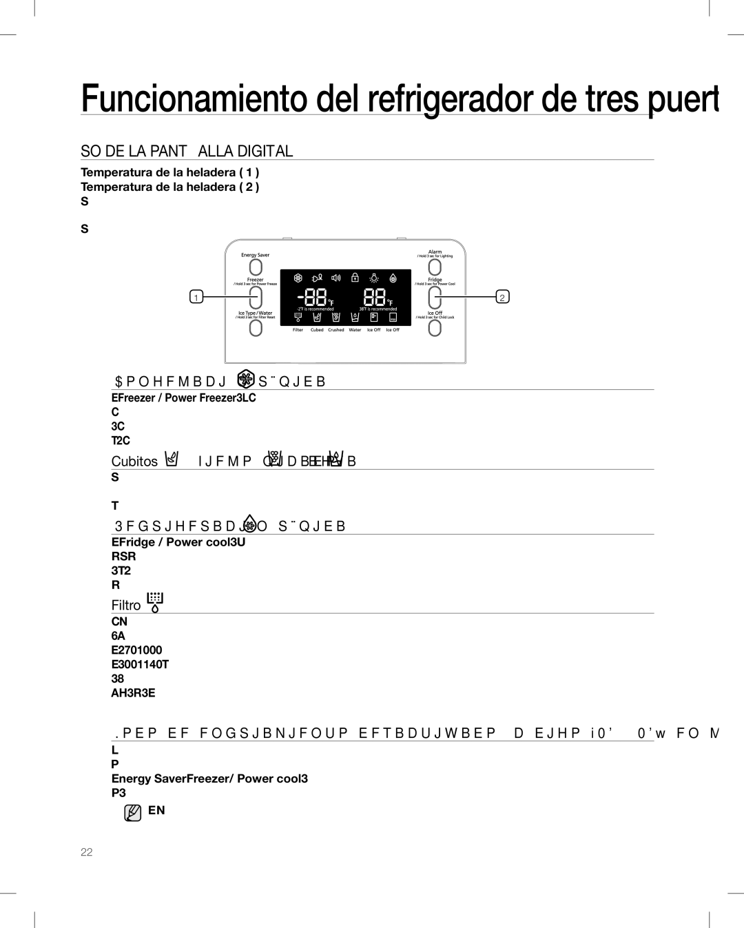 Samsung RF268AB USO DE LA Pantalla Digital, Congelación rápida, Cubitos , hielo picado , agua, Refrigeración rápida 