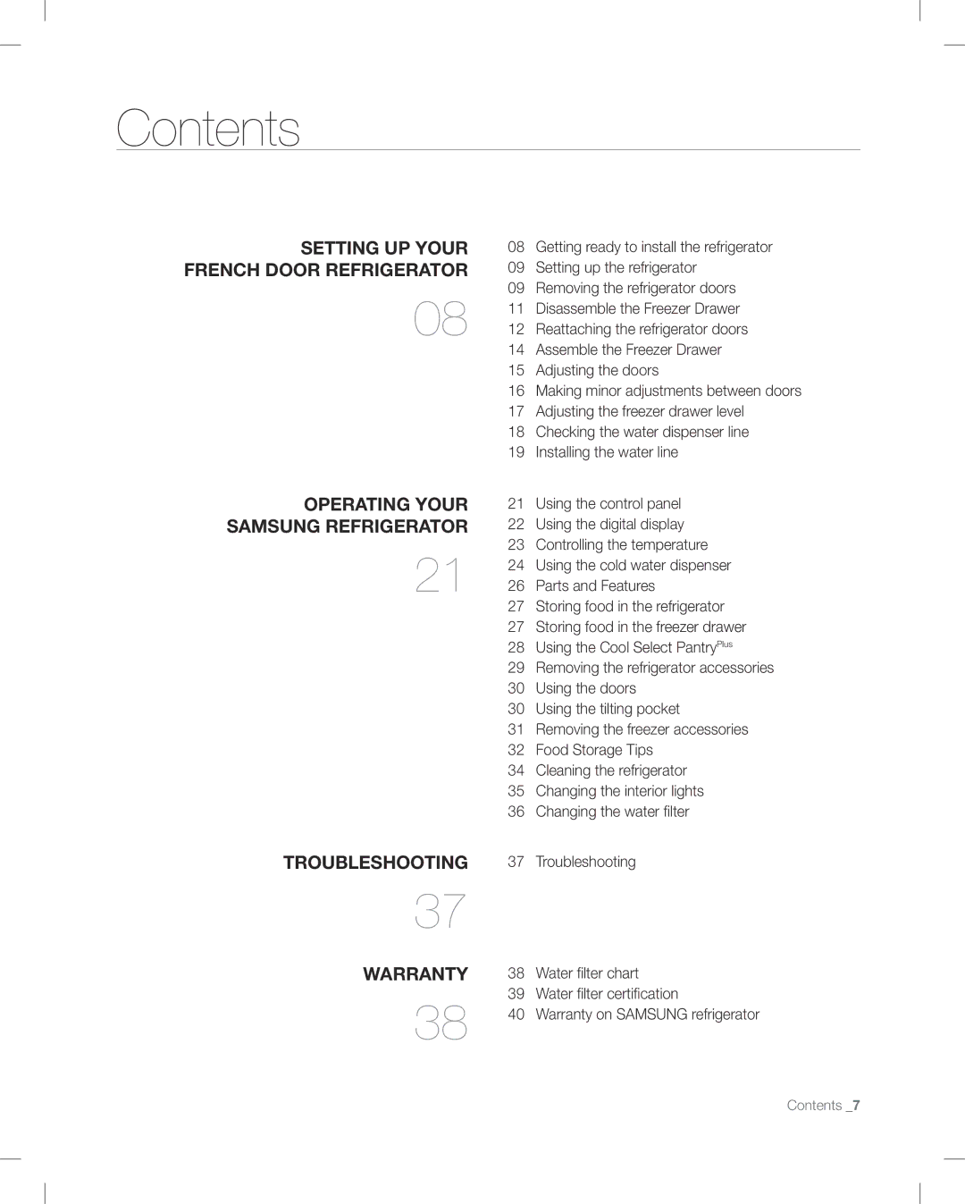 Samsung RF268AB user manual Contents 