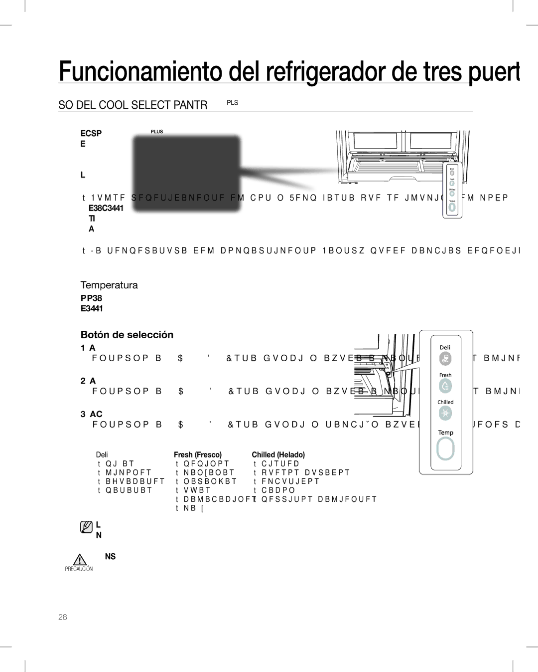 Samsung RF268AB user manual USO DEL Cool Select Pantry Plus, Temperatura, Botón de selección 