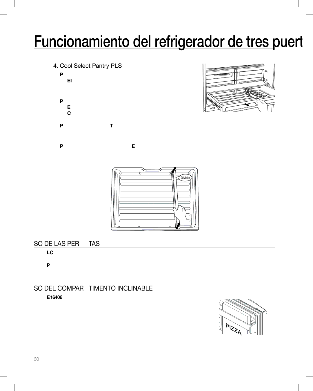 Samsung RF268AB user manual USO DE LAS Puertas, USO DEL Compartimento Inclinable, Cool Select Pantry Plus 