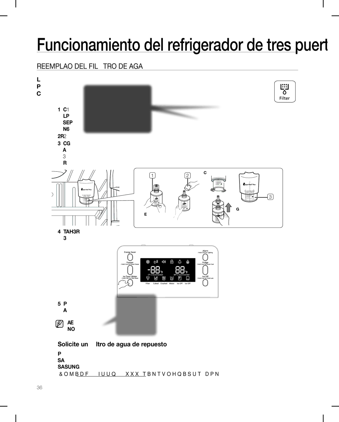 Samsung RF268AB user manual Reemplazo DEL Filtro DE Agua, Solicite un filtro de agua de repuesto 