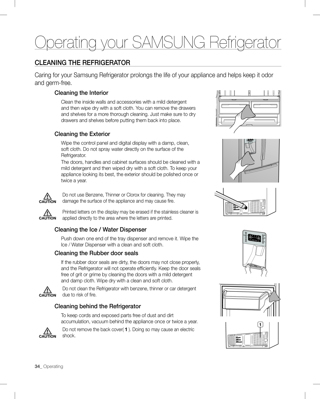 Samsung RF268AB user manual Operating your SAMSUNG Refrigerator, Cleaning the Interior, Cleaning the Exterior 