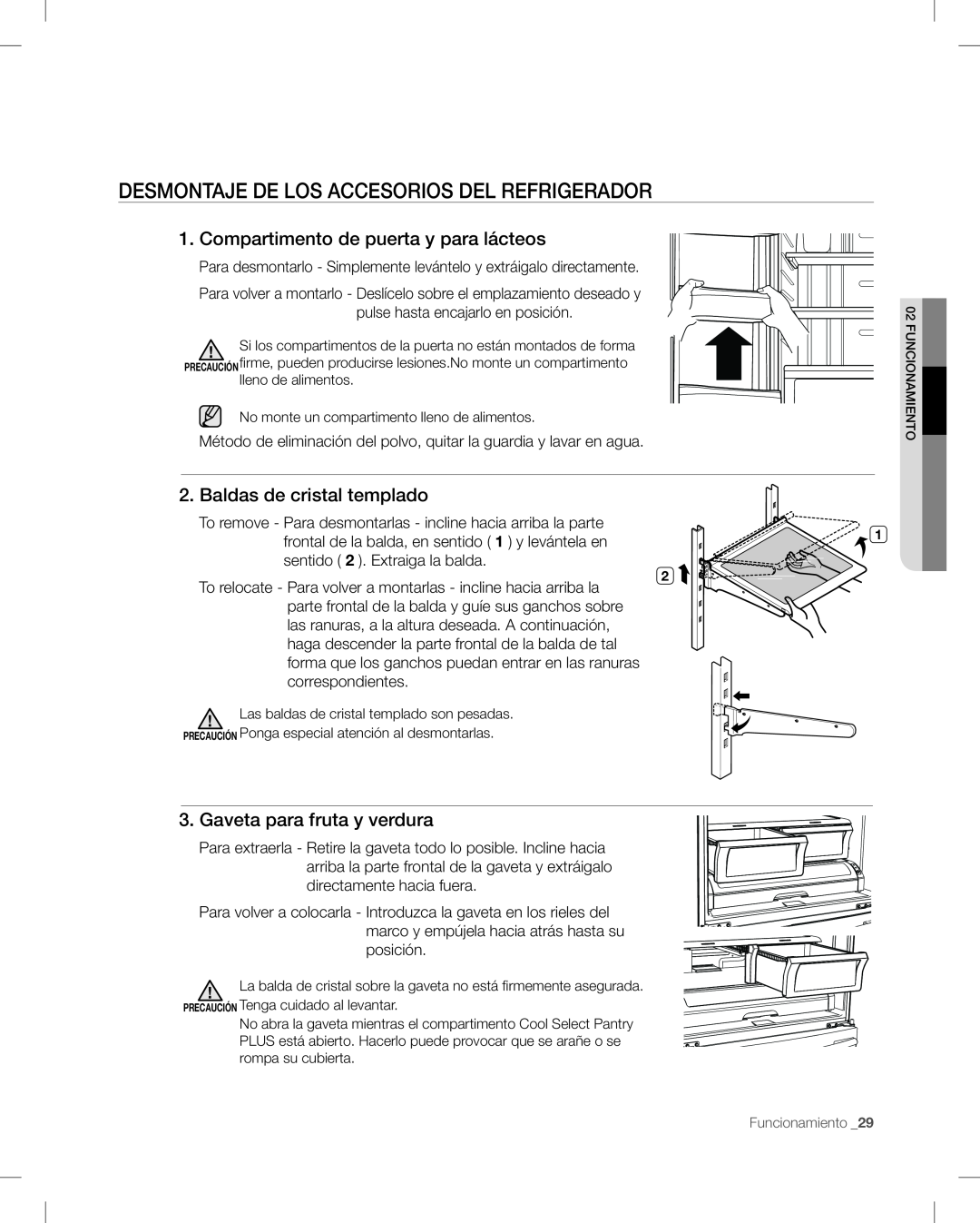 Samsung RF268AB user manual Desmontaje De Los Accesorios Del Refrigerador, Compartimento de puerta y para lácteos 