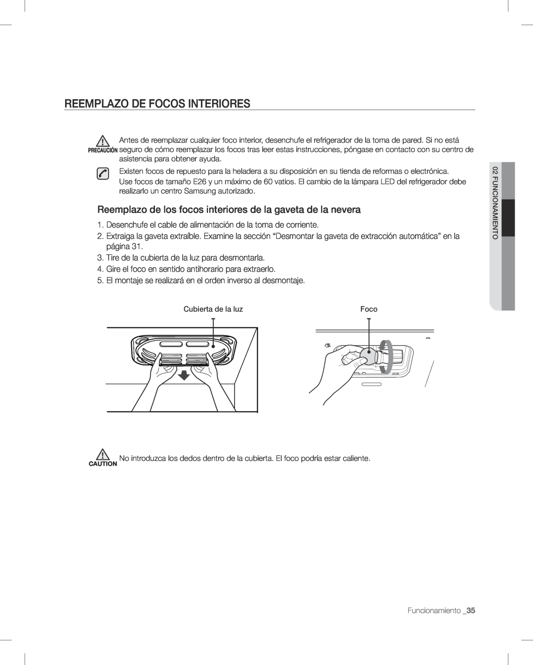Samsung RF268AB user manual Reemplazo De Focos Interiores 