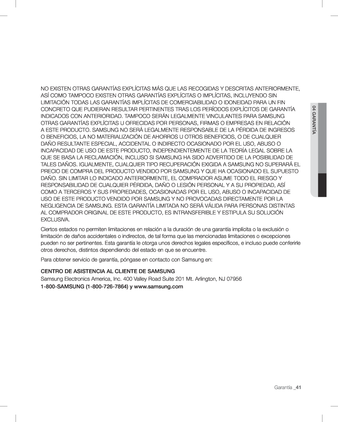 Samsung RF268AB user manual Centro De Asistencia Al Cliente De Samsung 