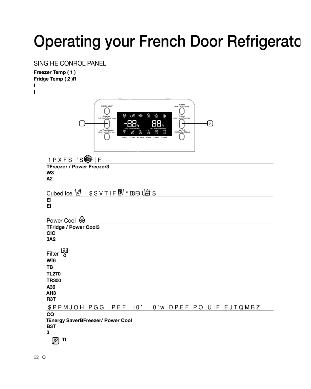 Samsung RF268ABWP user manual Power Freeze, Cubed Ice , Crushed Ice , Water, Power Cool, Filter 