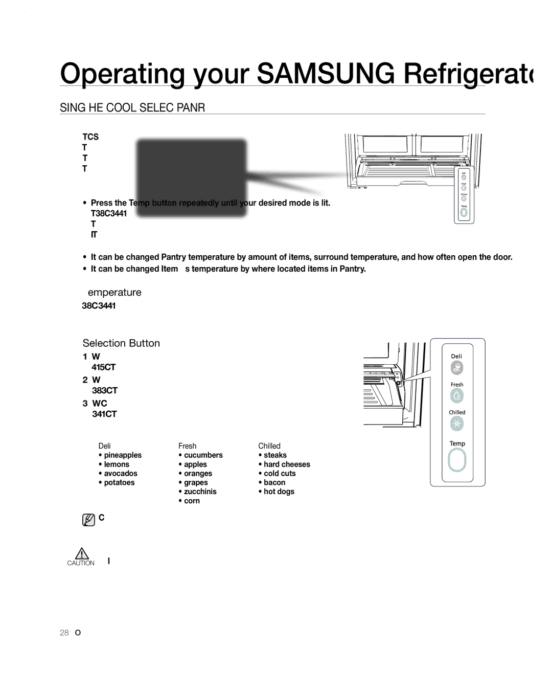 Samsung RF268ABWP user manual Using the Cool Select Pantry, Temperature, Selection Button 