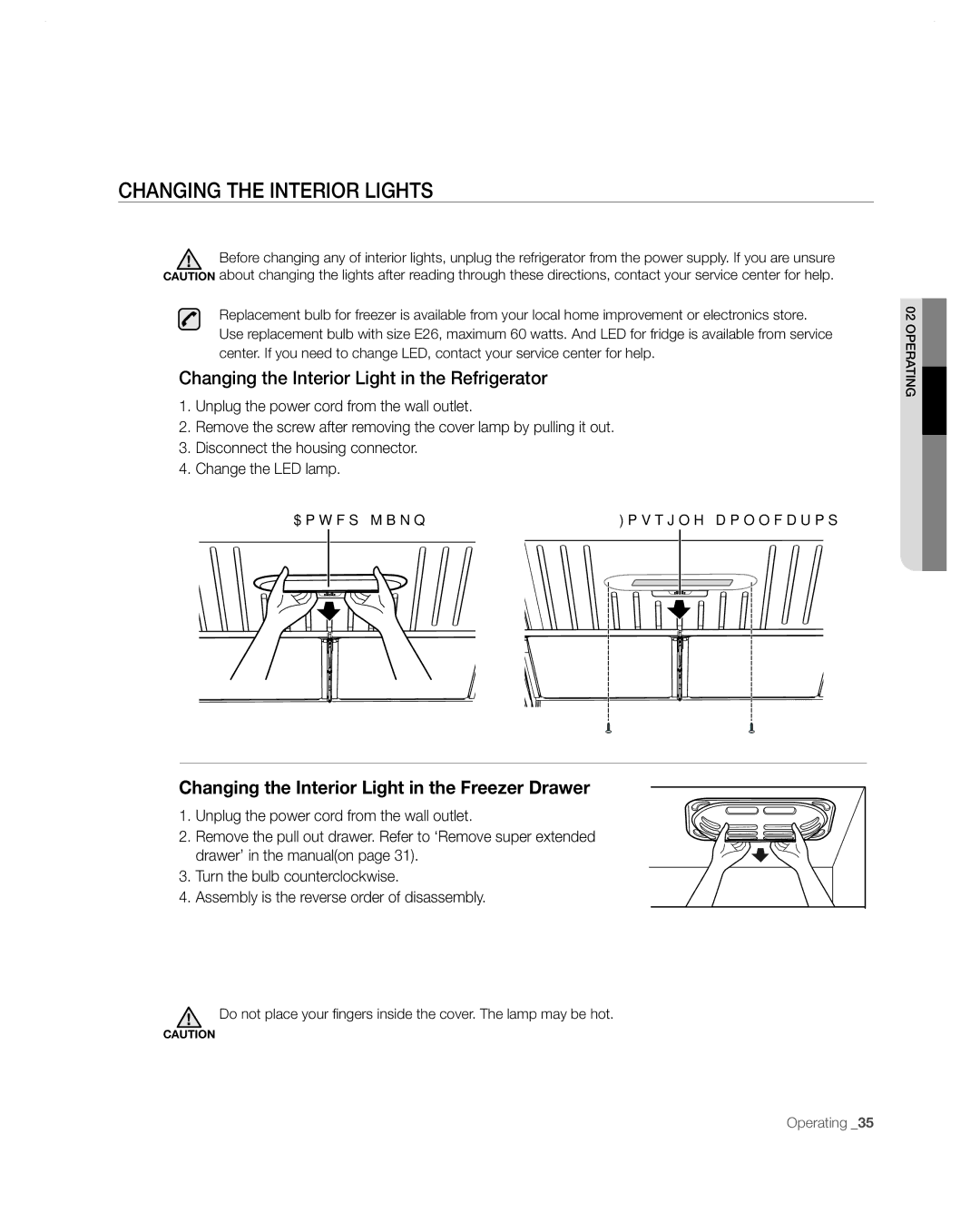 Samsung RF268ABWP user manual Changing the Interior Lights, Changing the Interior Light in the Refrigerator 