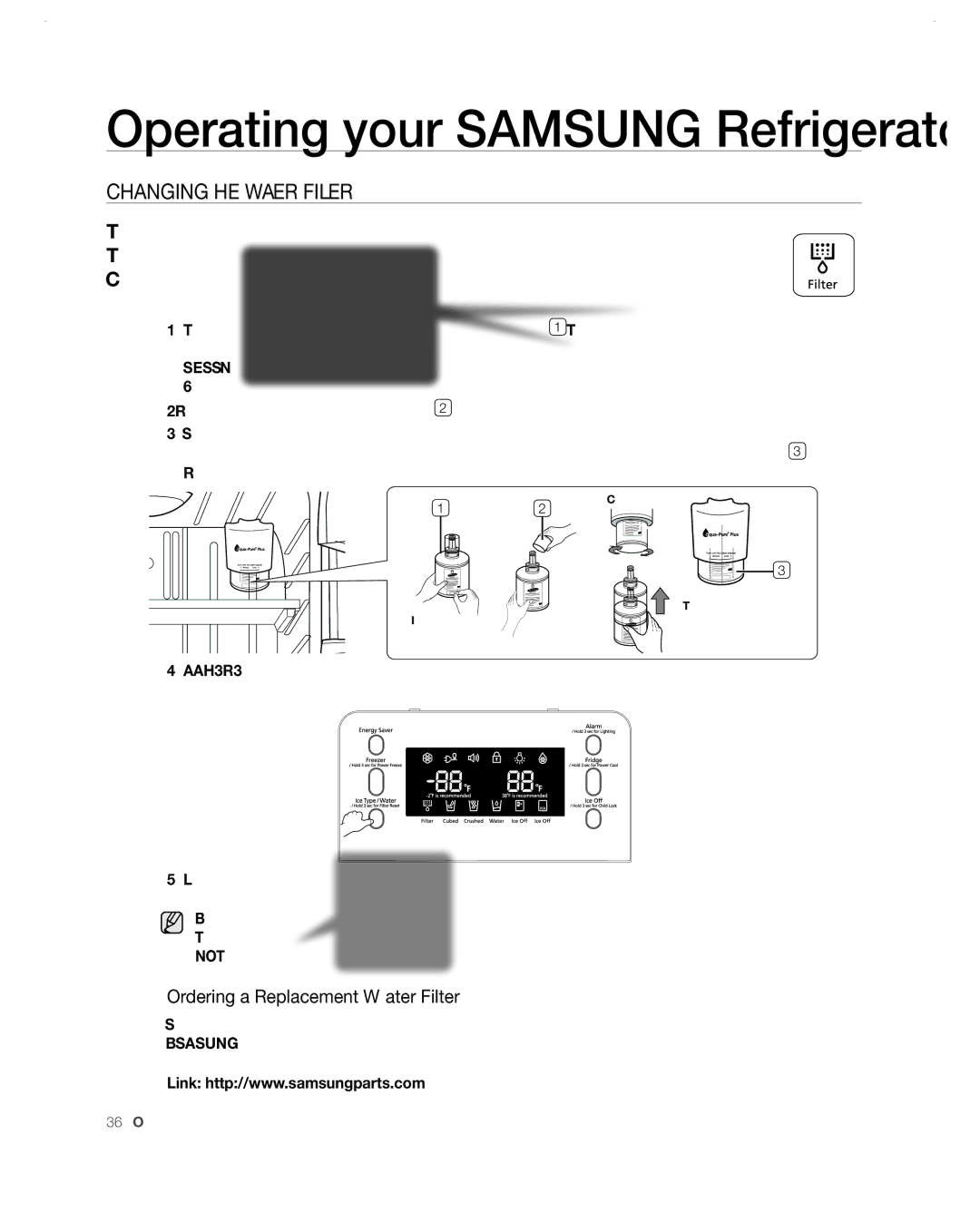 Samsung RF268ABWP user manual CHAnGinG tHE wAtER FiLtER, Ordering a Replacement Water Filter 