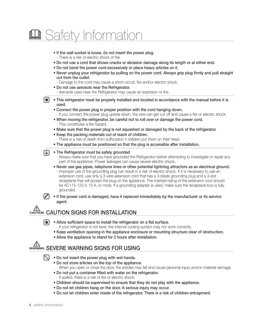 Samsung RF268ABWP user manual Safety Information 