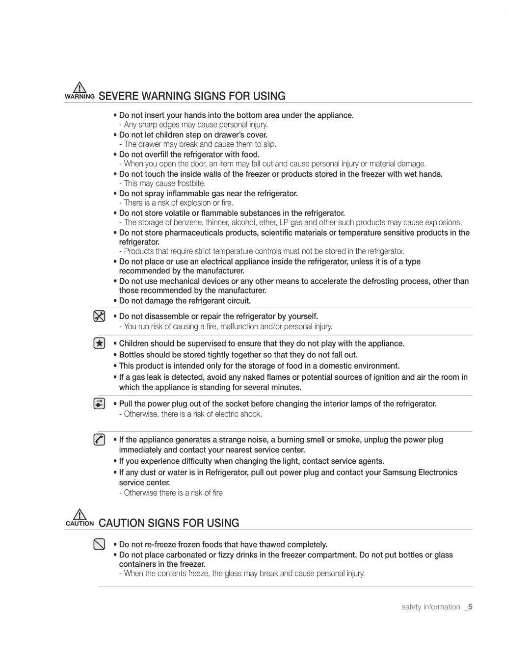 Samsung RF268ABWP user manual Safety information 