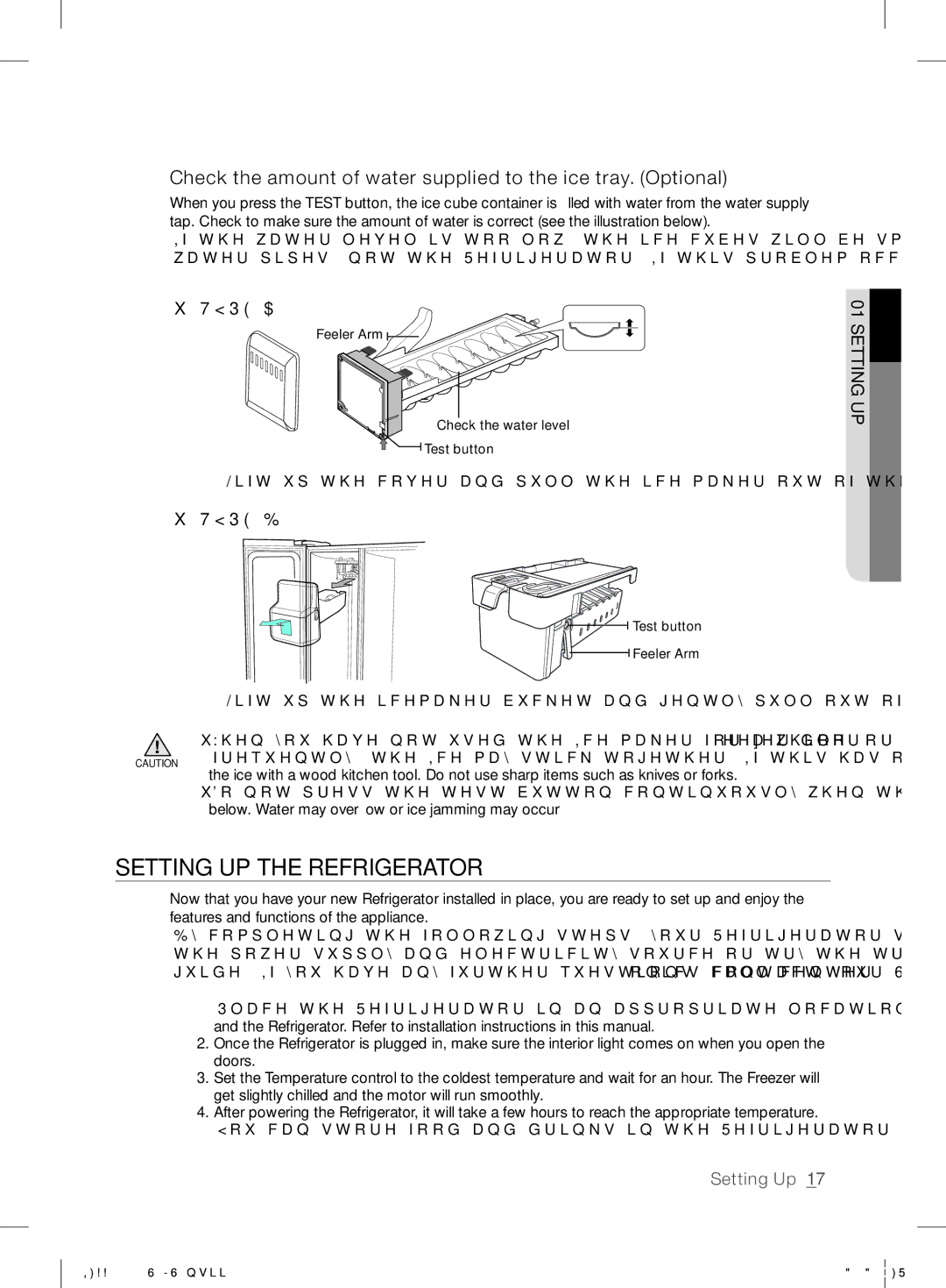 Samsung RF26NEPN1/SML manual Setting UP ThE Refrigerator, Check the amount of water supplied to the ice tray. Optional 