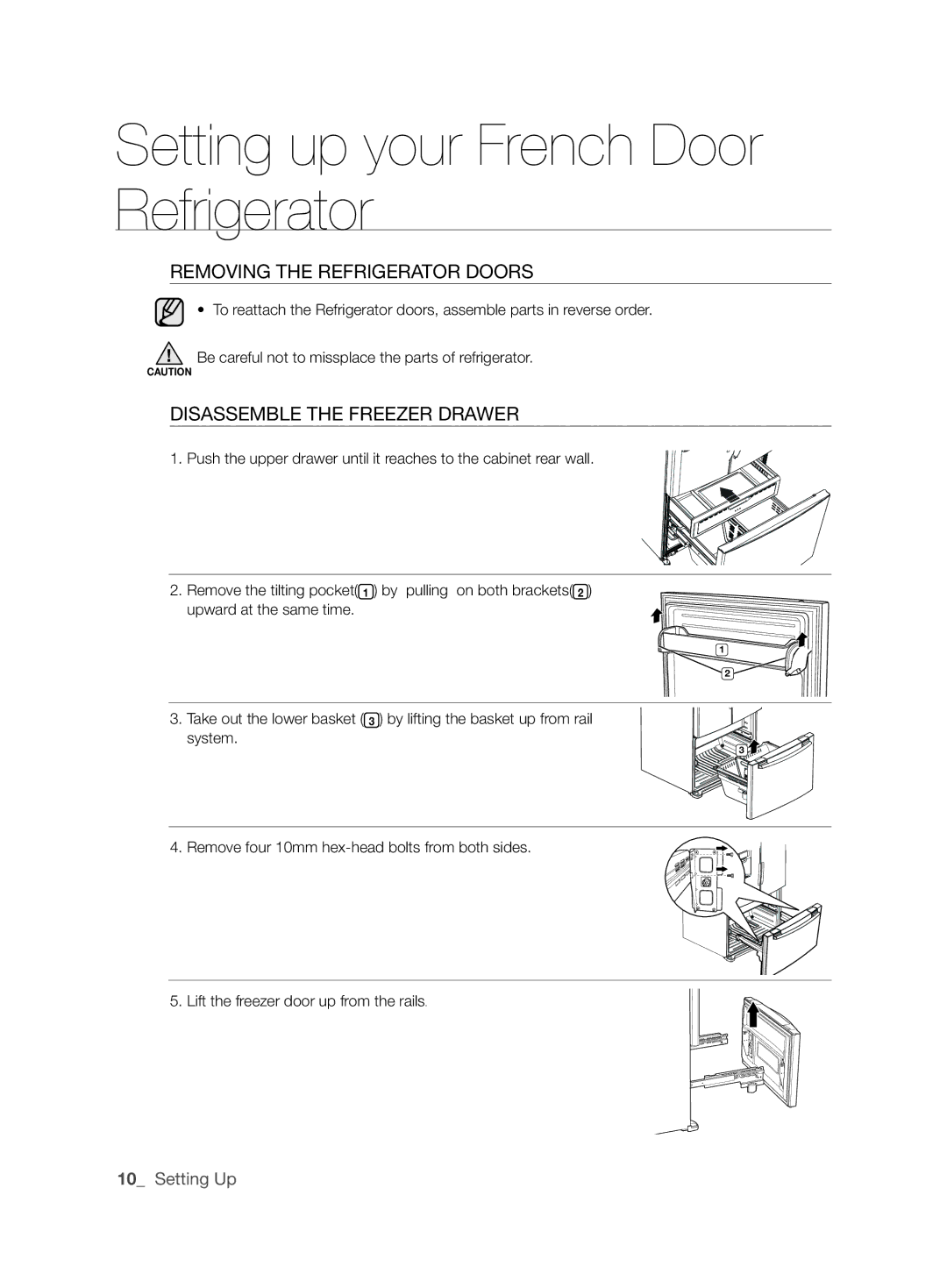 Samsung RF26NBUS1/SML, RF26NBUS2/SML, RF26NBBP1/SML, RF26NESH1/SML, RF26NBBP2/SML manual Disassemble the freezer drawer 