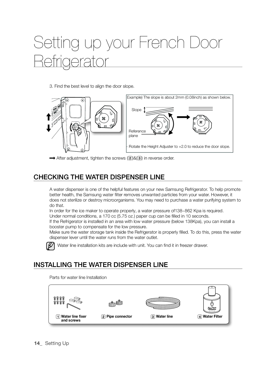 Samsung RF26NESH1/SML, RF26NBUS2/SML, RF26NBBP1/SML ChECkING ThE Water Dispenser lINE, INSTAllING ThE Water Dispenser lINE 