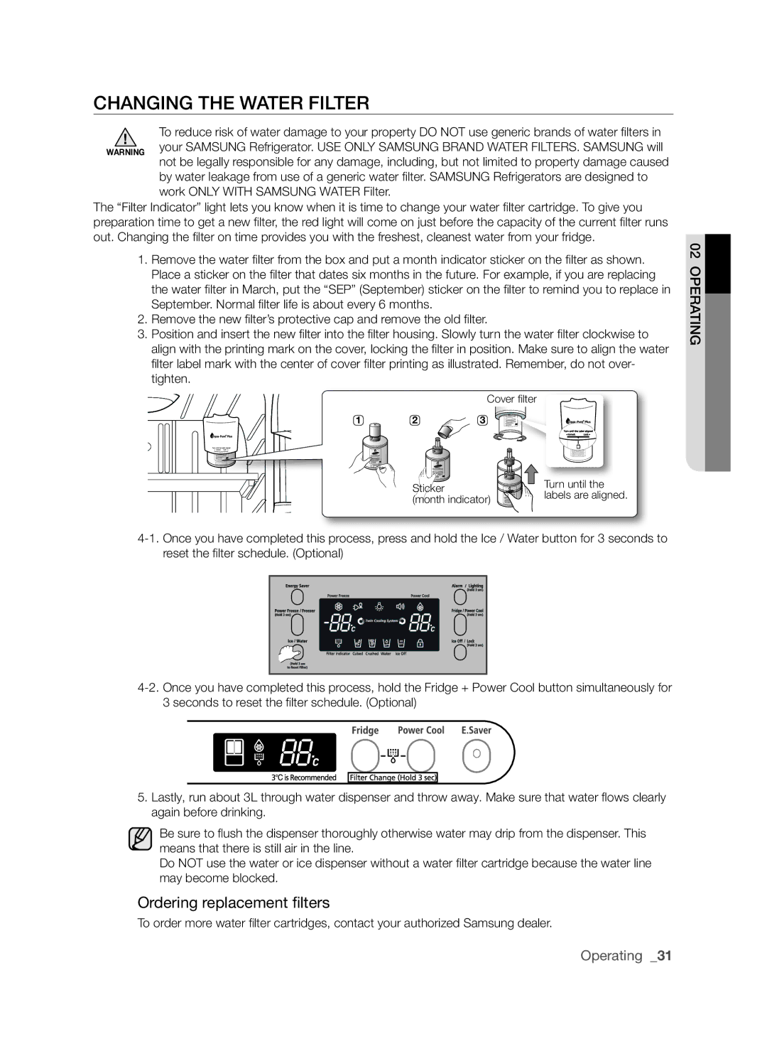 Samsung RF26NEBP1/SML, RF26NBUS2/SML, RF26NBBP1/SML, RF26NESH1/SML ChANGING ThE Water FIlTER, Ordering replacement filters 