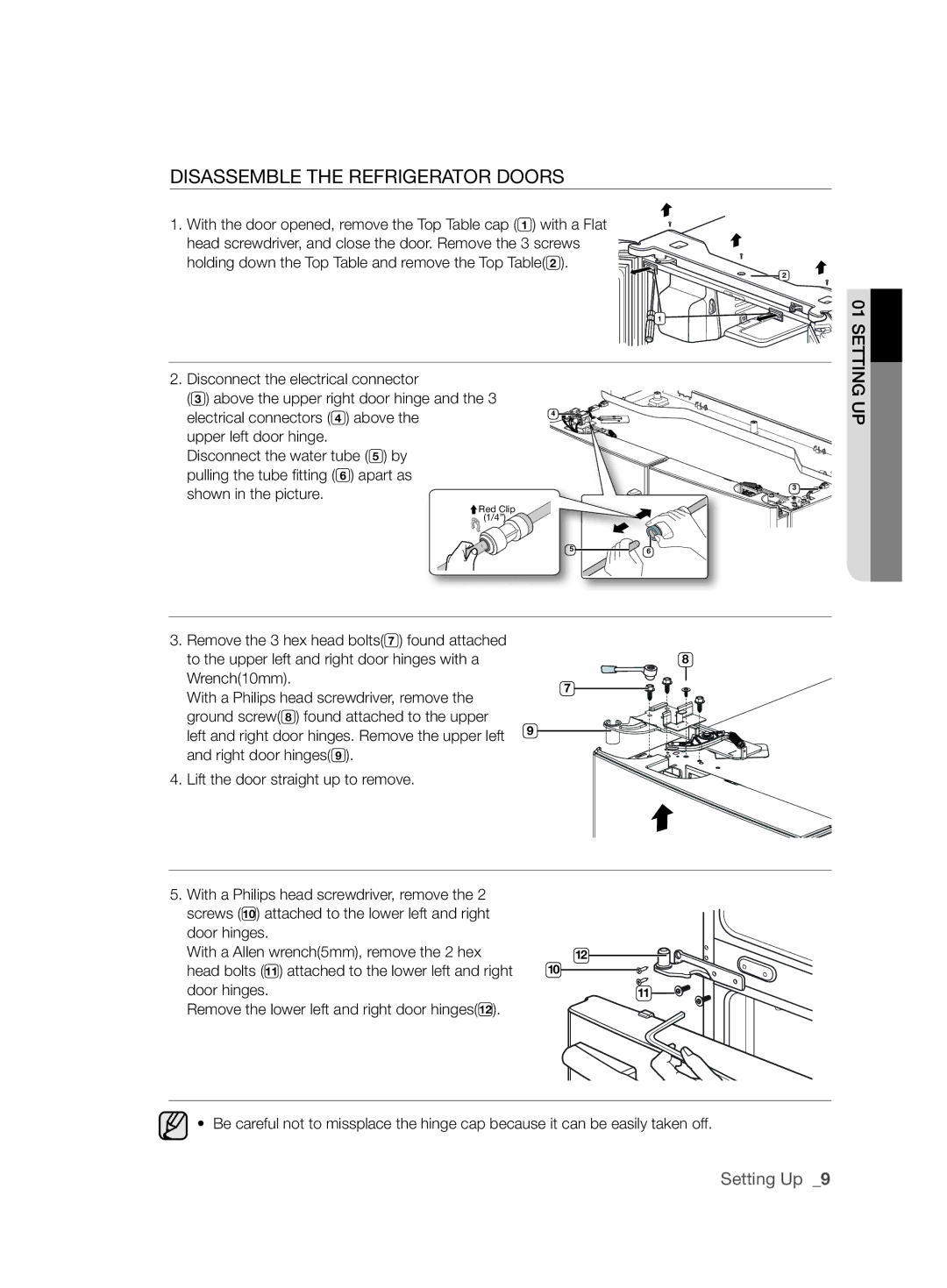 Samsung RF26NBRS1/SML, RF26NBUS2/SML, RF26NBBP1/SML, RF26NESH1/SML, RF26NBBP2/SML manual DISASSEMblE ThE Refrigerator Doors 