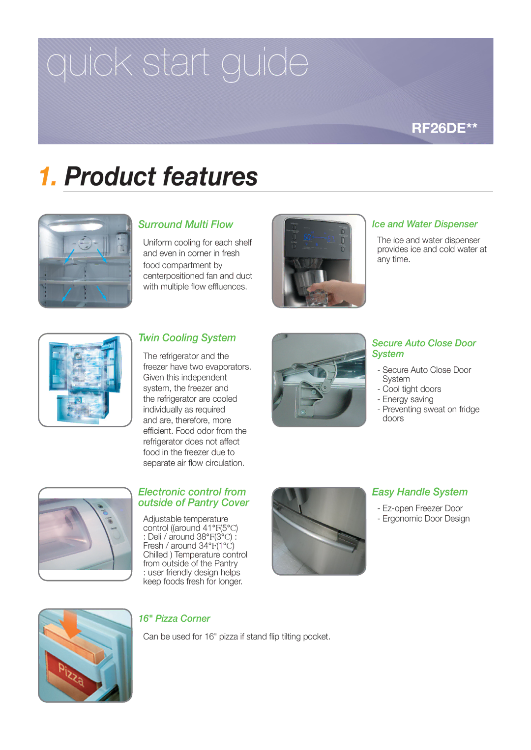 Samsung RF26NBBP1/SML, RF26NBUS2/SML, RF26NESH1/SML, RF26NBBP2/SML, RF26NEUS1/SML manual Quick start guide, Product features 