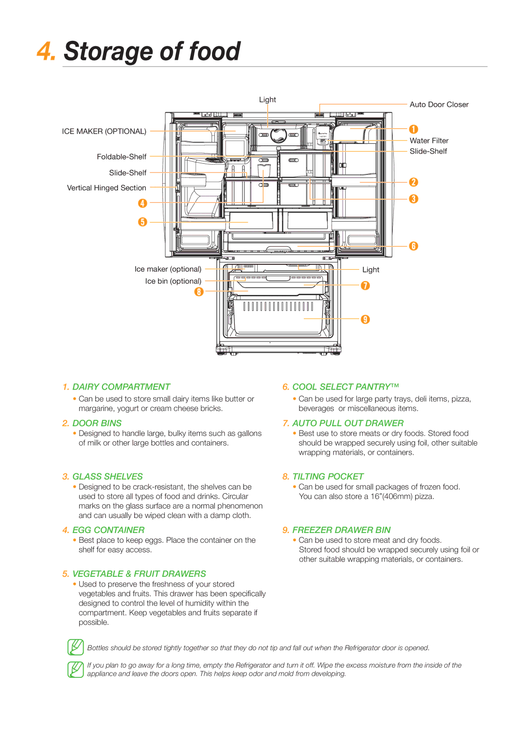 Samsung RF26NBUS1/SML, RF26NBUS2/SML, RF26NBBP1/SML, RF26NESH1/SML, RF26NBBP2/SML manual Storage of food, ICE Maker Optional 