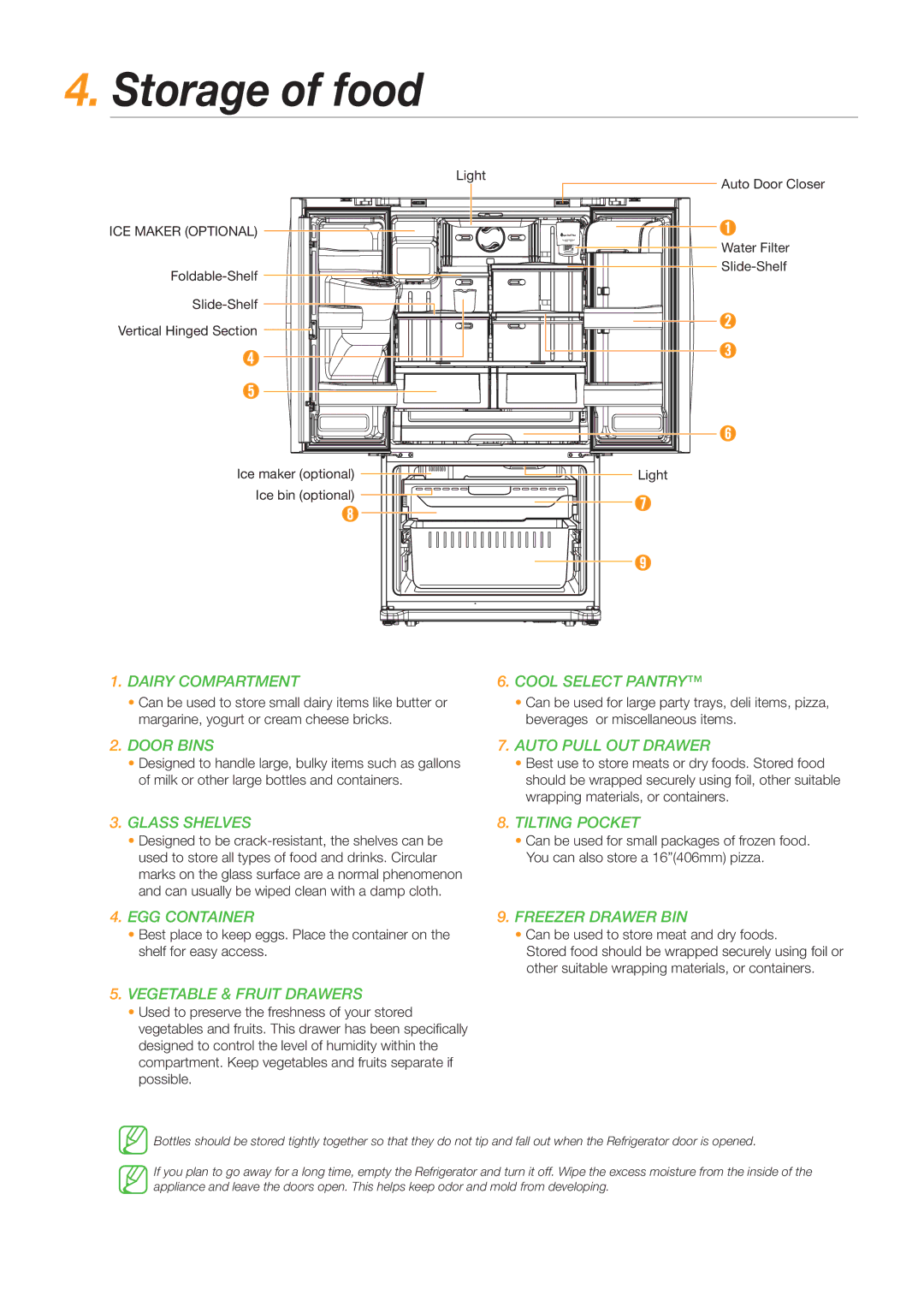 Samsung RF26NEPN1/SML, RF26NEWP1/SML manual Storage of food, ICE Maker Optional 