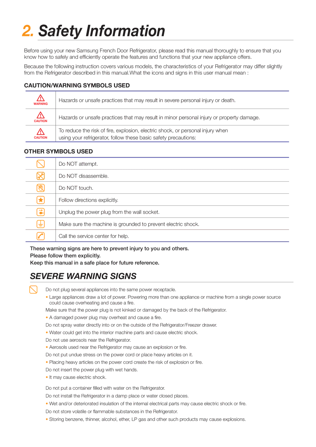 Samsung RF26NEPN1/SML, RF26NEWP1/SML manual Safety Information, Other Symbols Used 