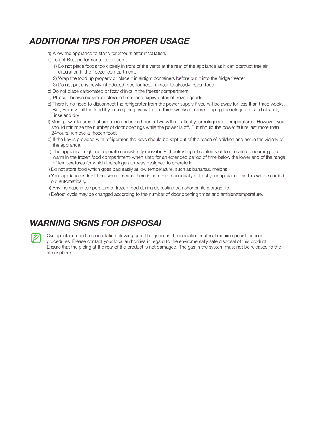 Samsung RF26NEWP1/SML, RF26NEPN1/SML manual ADDITIONAl Tips for Proper Usage 