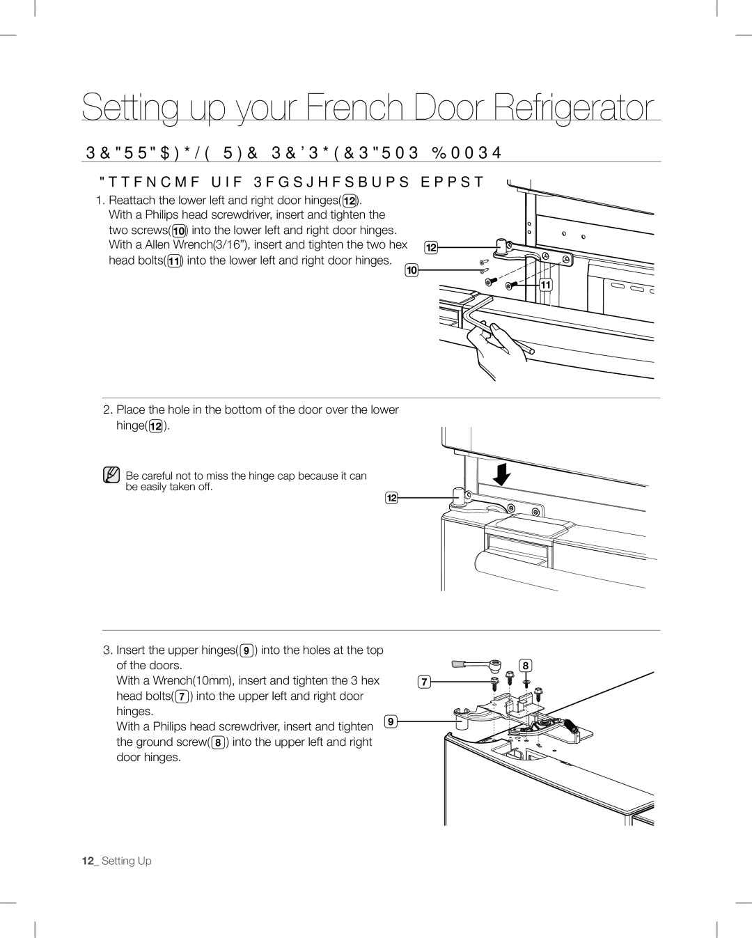 Samsung RF26V user manual ReattaChing the RefRigeRatoR dooRs, Assemble the Refrigerator doors 