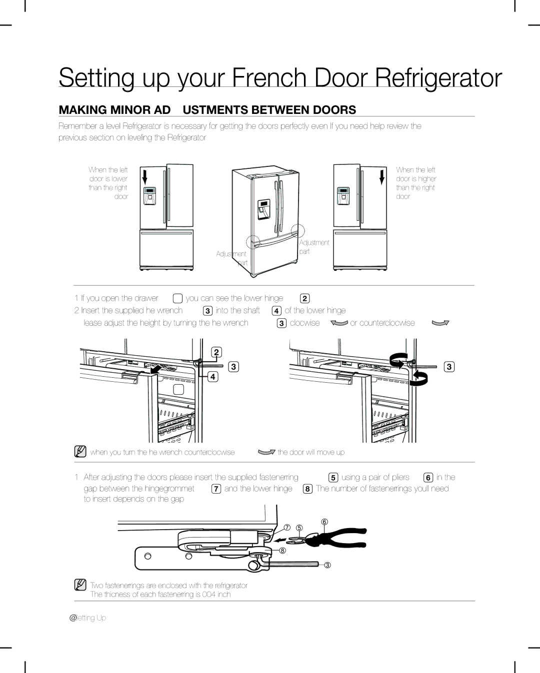 Samsung RF26V user manual Making Minor Adjustments Between Doors 