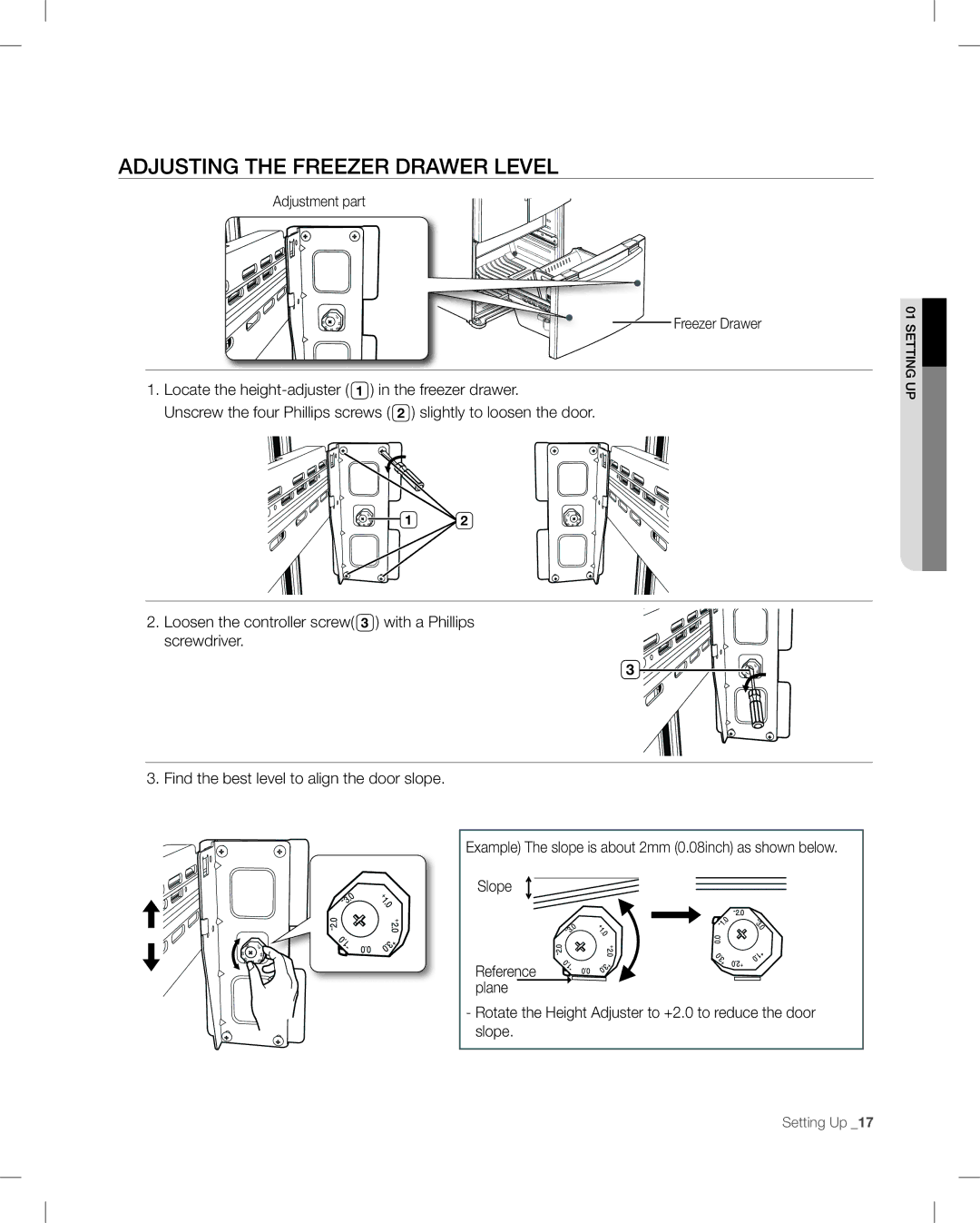 Samsung RF26V user manual Adjusting the Freezer Drawer Level 