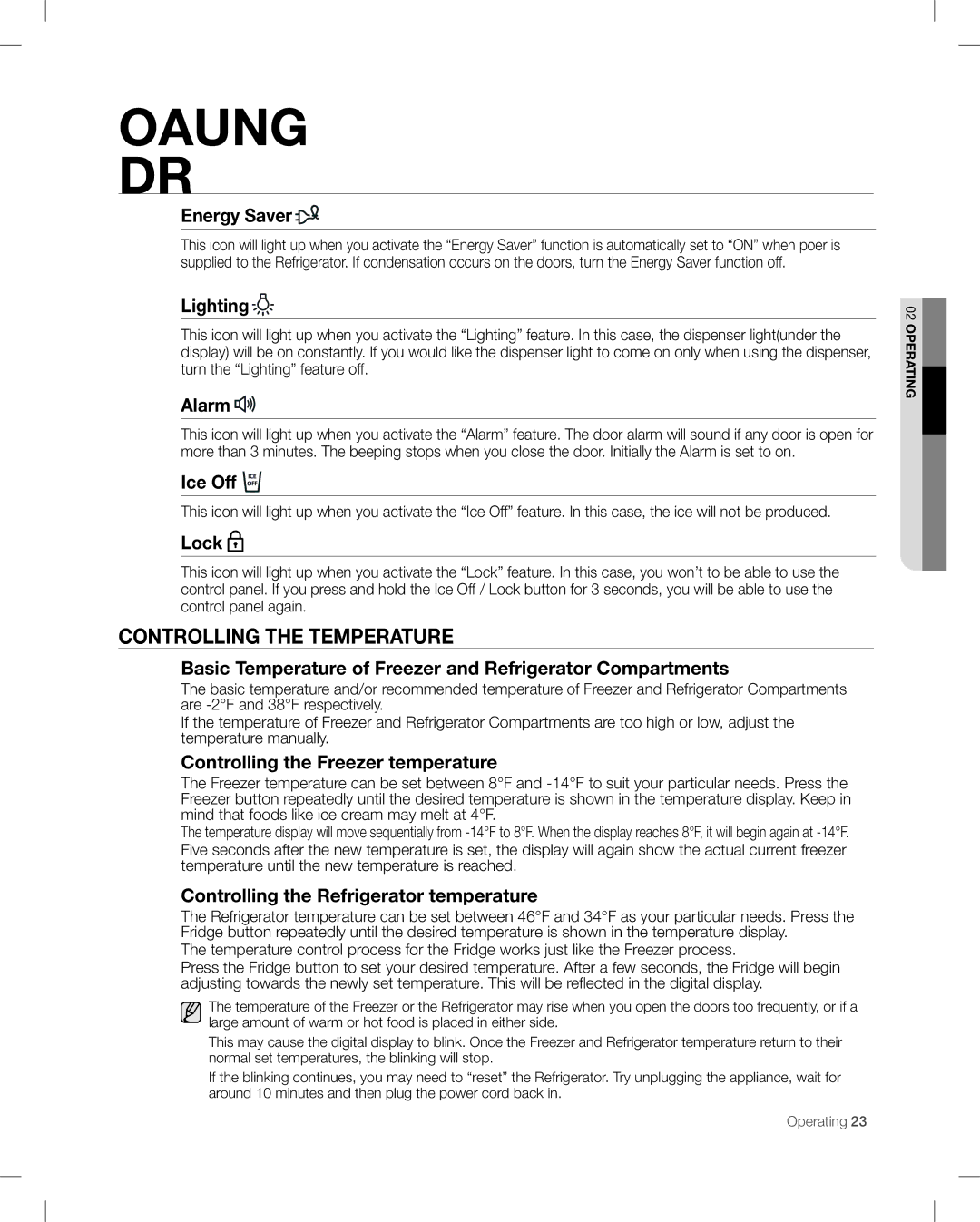 Samsung RF26V user manual Controlling the Temperature 