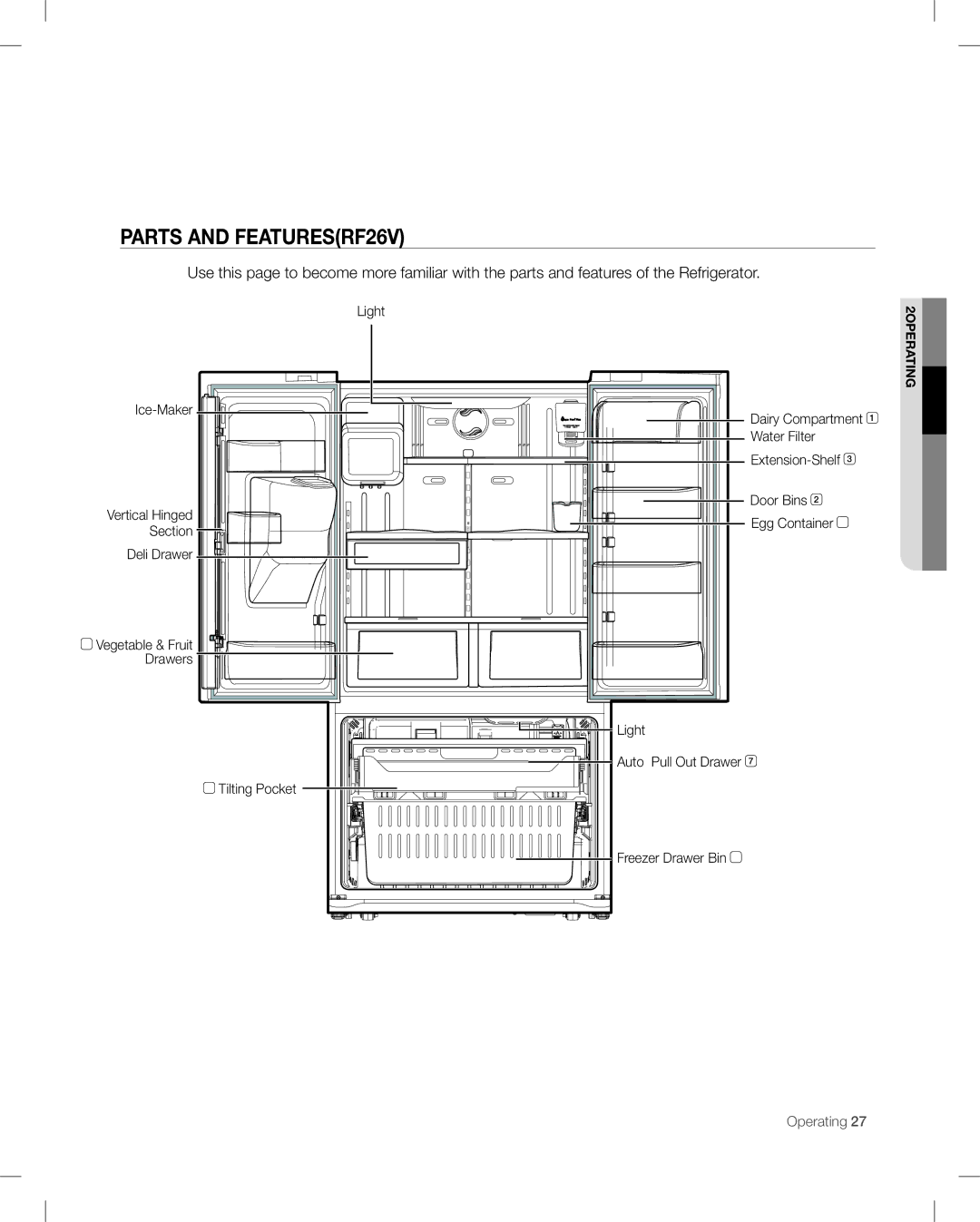 Samsung user manual Parts and FEATURESRF26V 