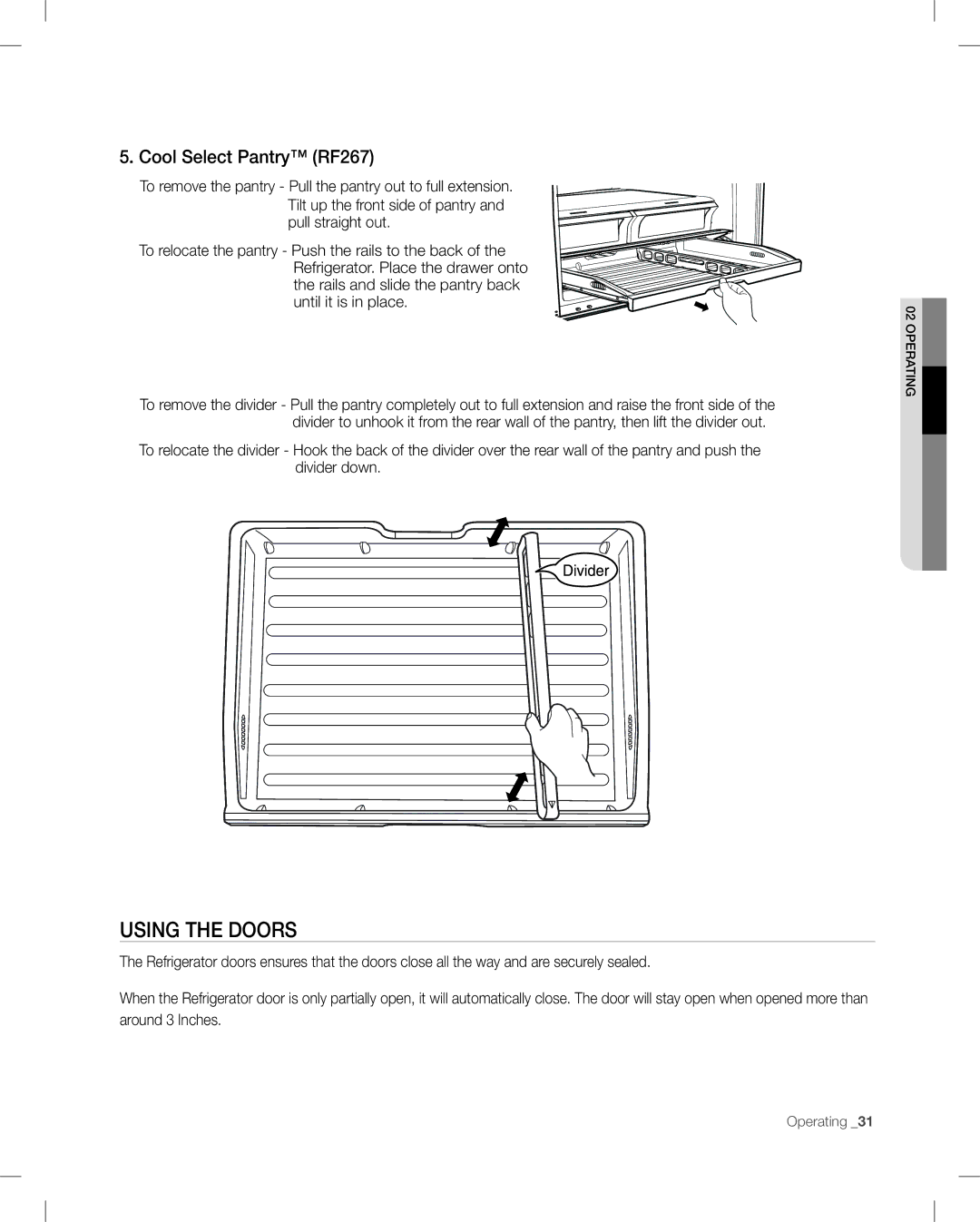 Samsung RF26V user manual Using the Doors, Cool Select Pantry RF267 