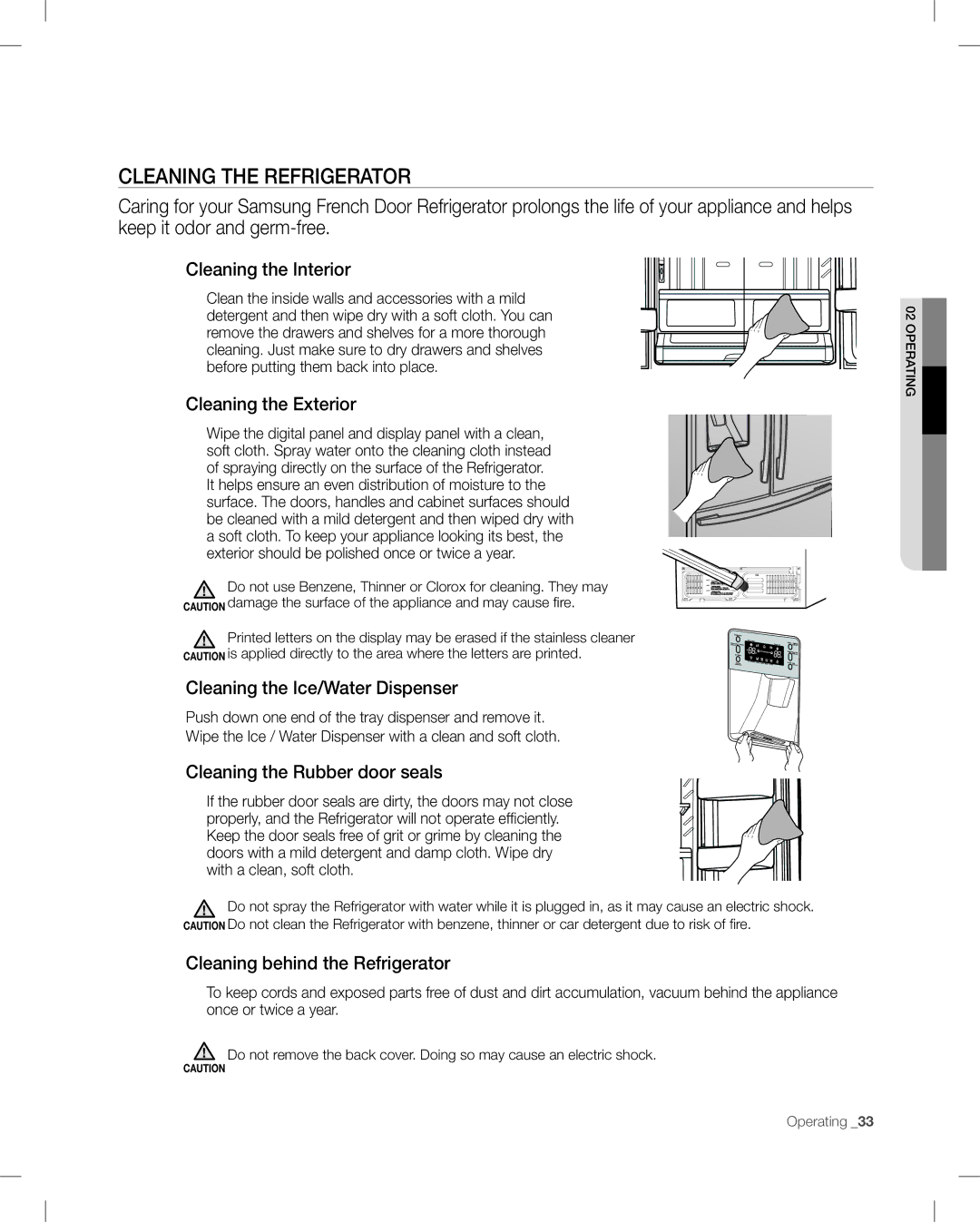 Samsung RF26V user manual Cleaning the Refrigerator 