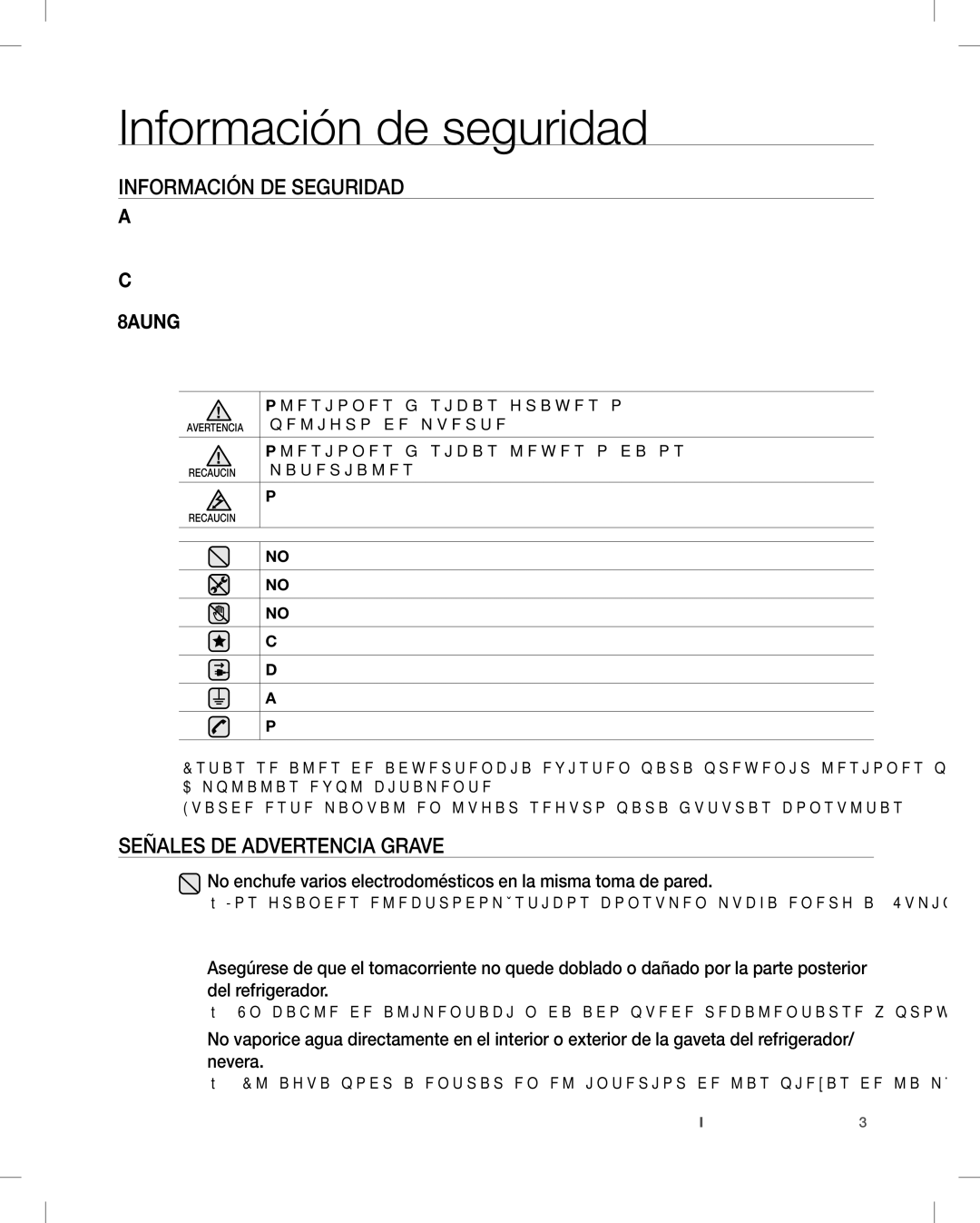 Samsung RF26V user manual Información de seguridad, Señales DE Advertencia Grave 