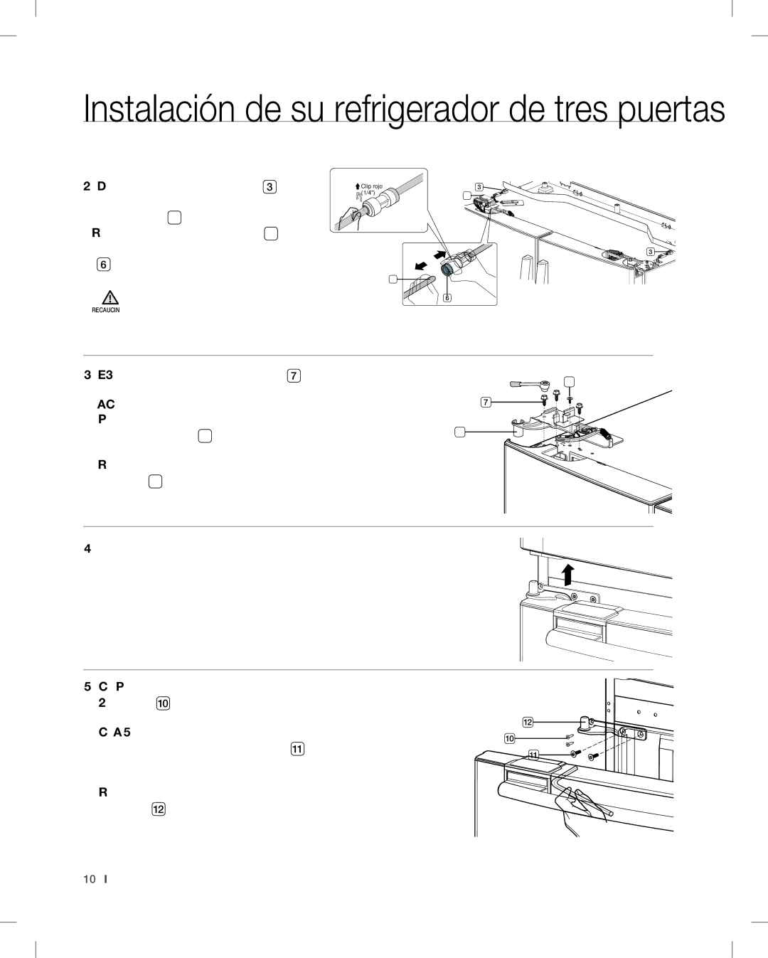 Samsung RF26V user manual Si el acoplador incluye una abrazadera roja 