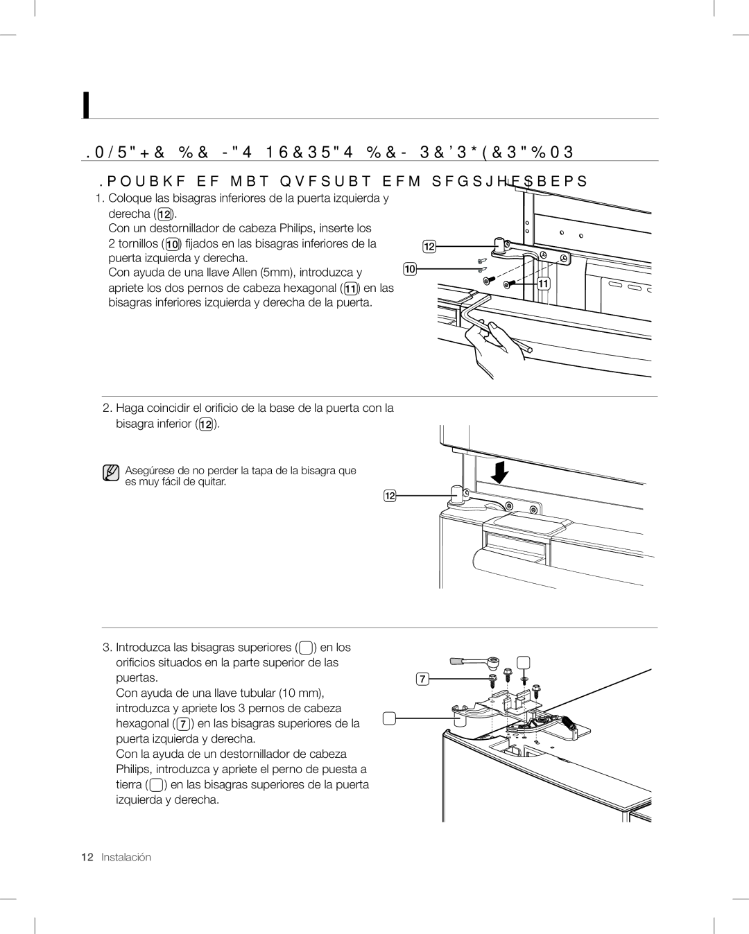 Samsung RF26V user manual Montaje DE LAS Puertas DEL Refrigerador, Montaje de las puertas del refrigerador 