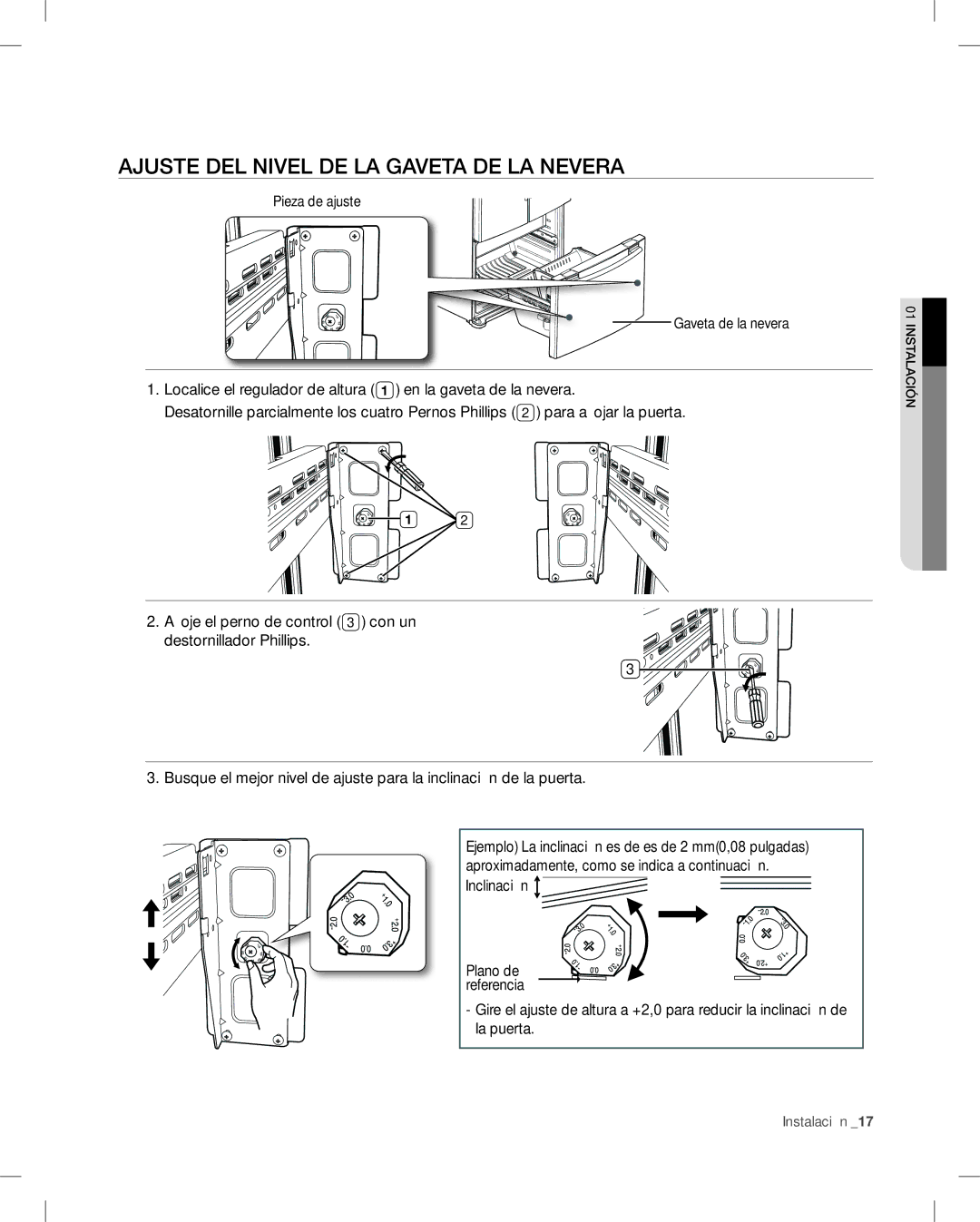 Samsung RF26V user manual Ajuste DEL Nivel DE LA Gaveta DE LA Nevera 